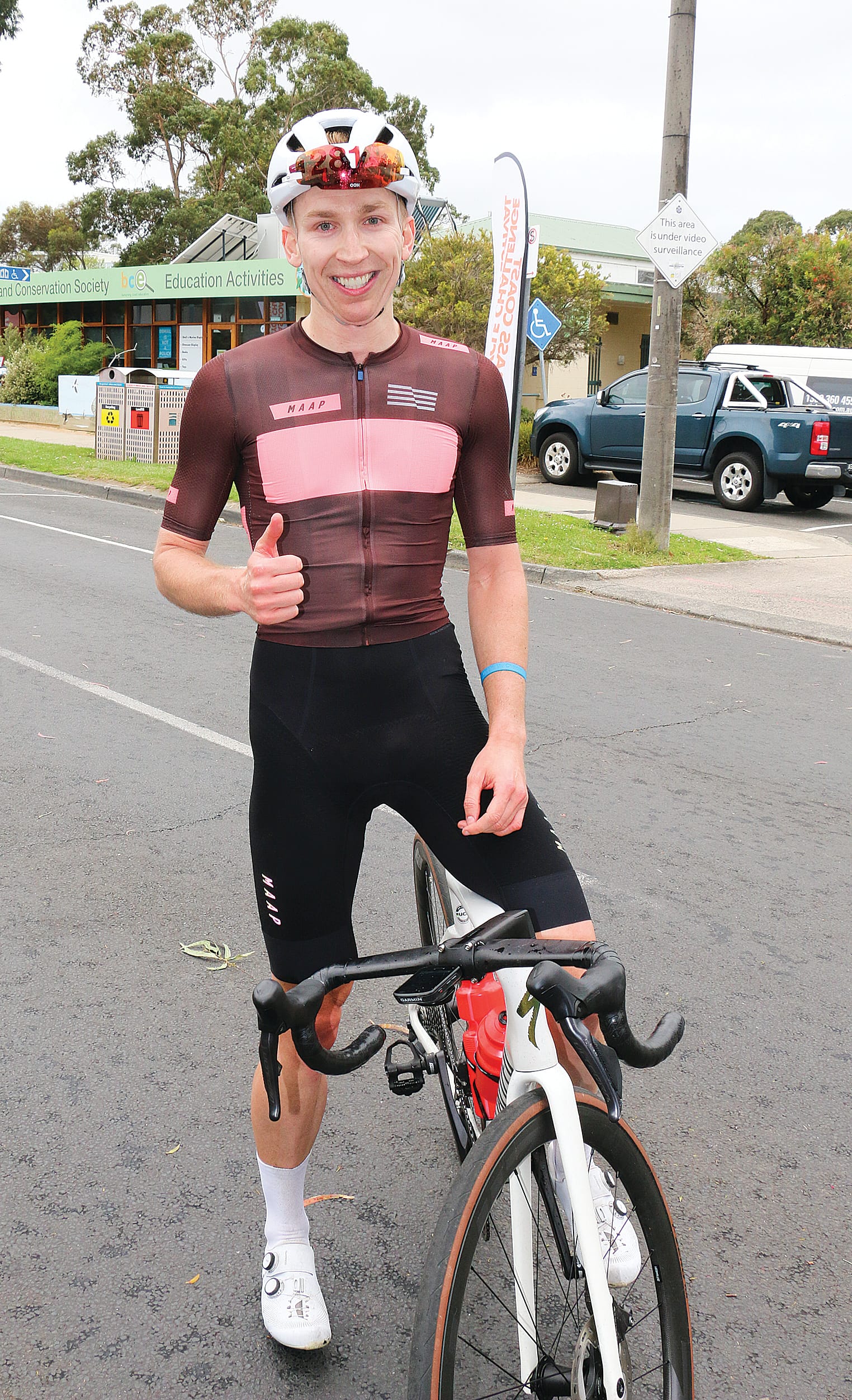 Andrew Westaway from Richmond was the first cyclist to cross the line in the 121-kilometre event with a time of three hours and 32 minutes.