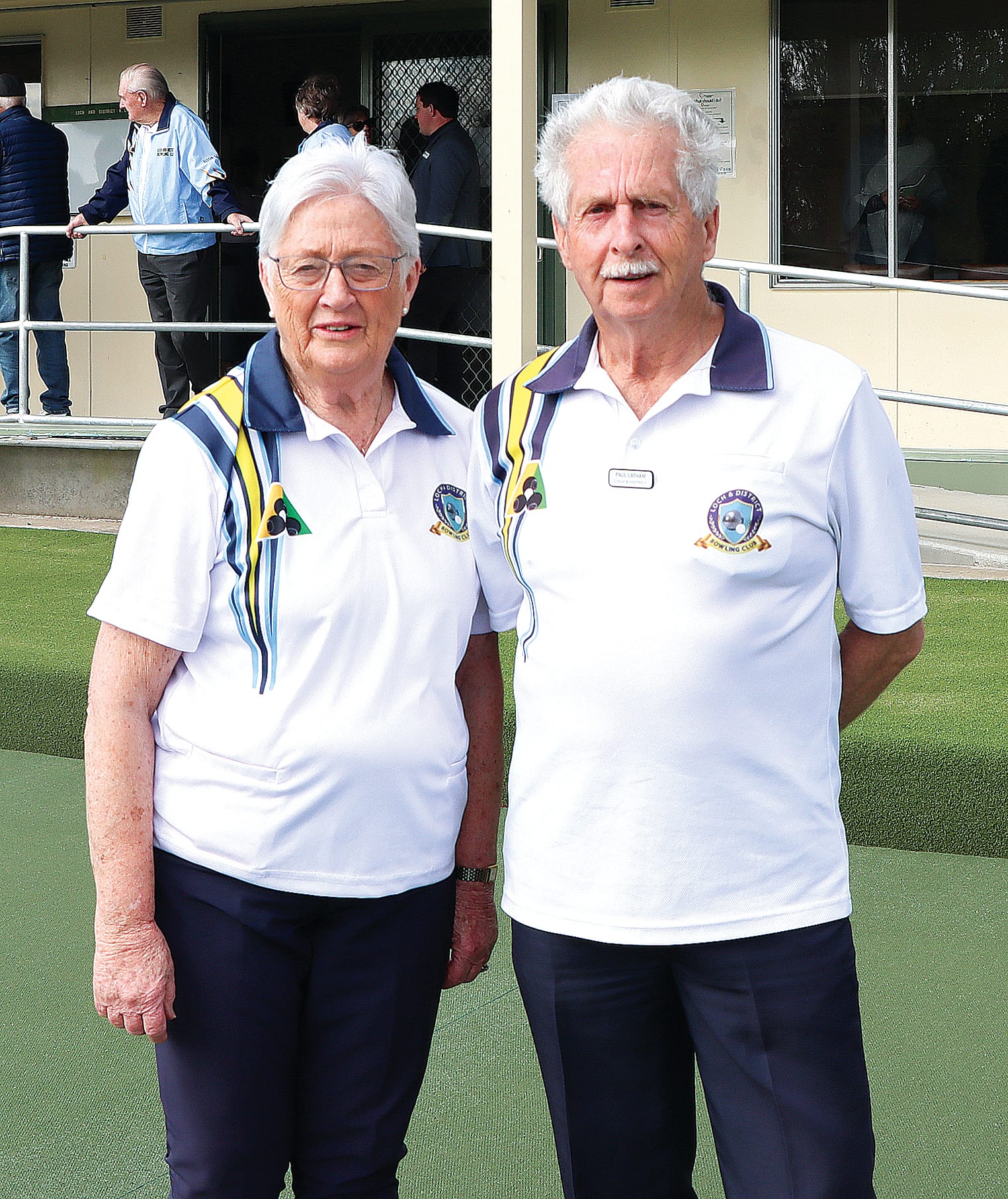 Loch & District Bowling Club secretary Sue Loughridge and president Paul Latham on the club’s new synthetic green. A02_3823