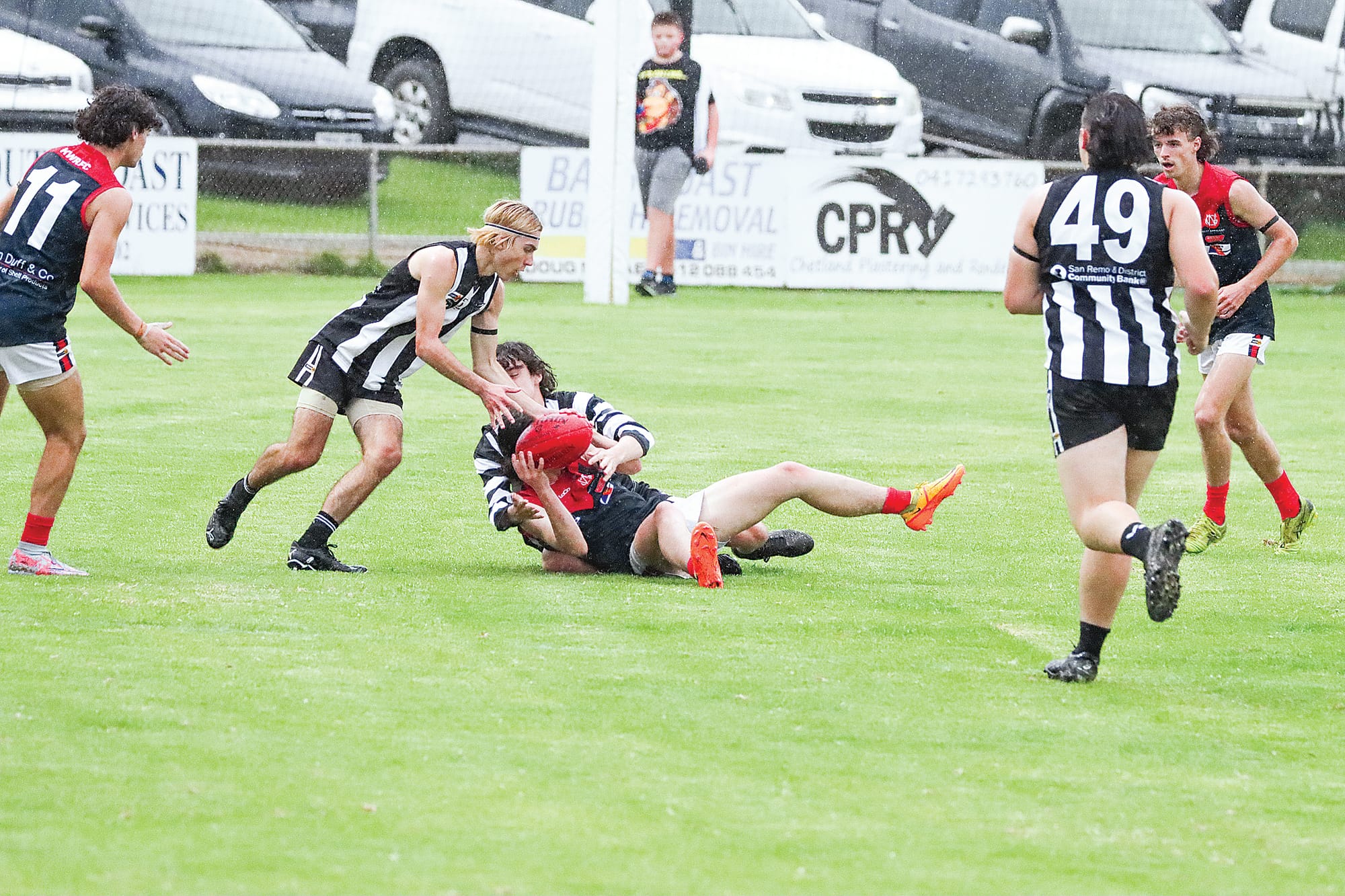 Dalyston’s Under 18 players continue to give their all in the final term, but Koo Wee Rup proved too accomplished on the day.