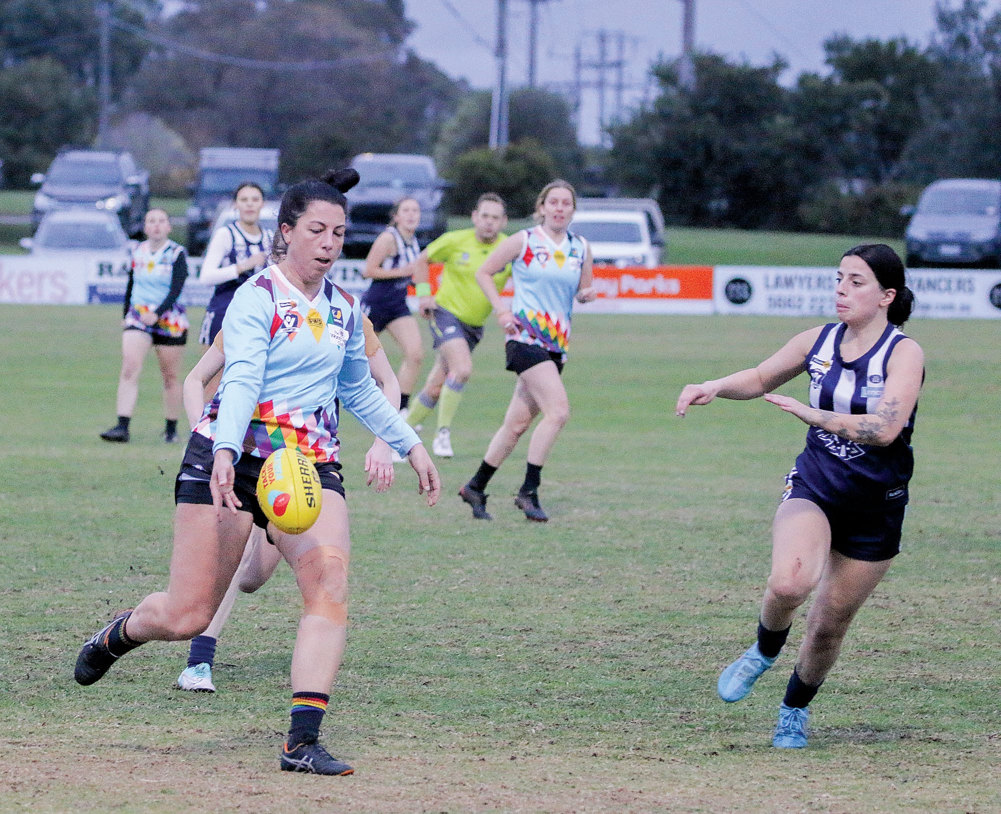 Tess Angarane boots it downfield. ob24_2325