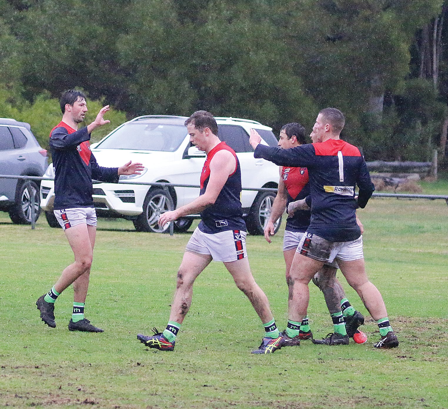 MDU celebrate another goal in a tight contest against Tarwin. ob02_3124