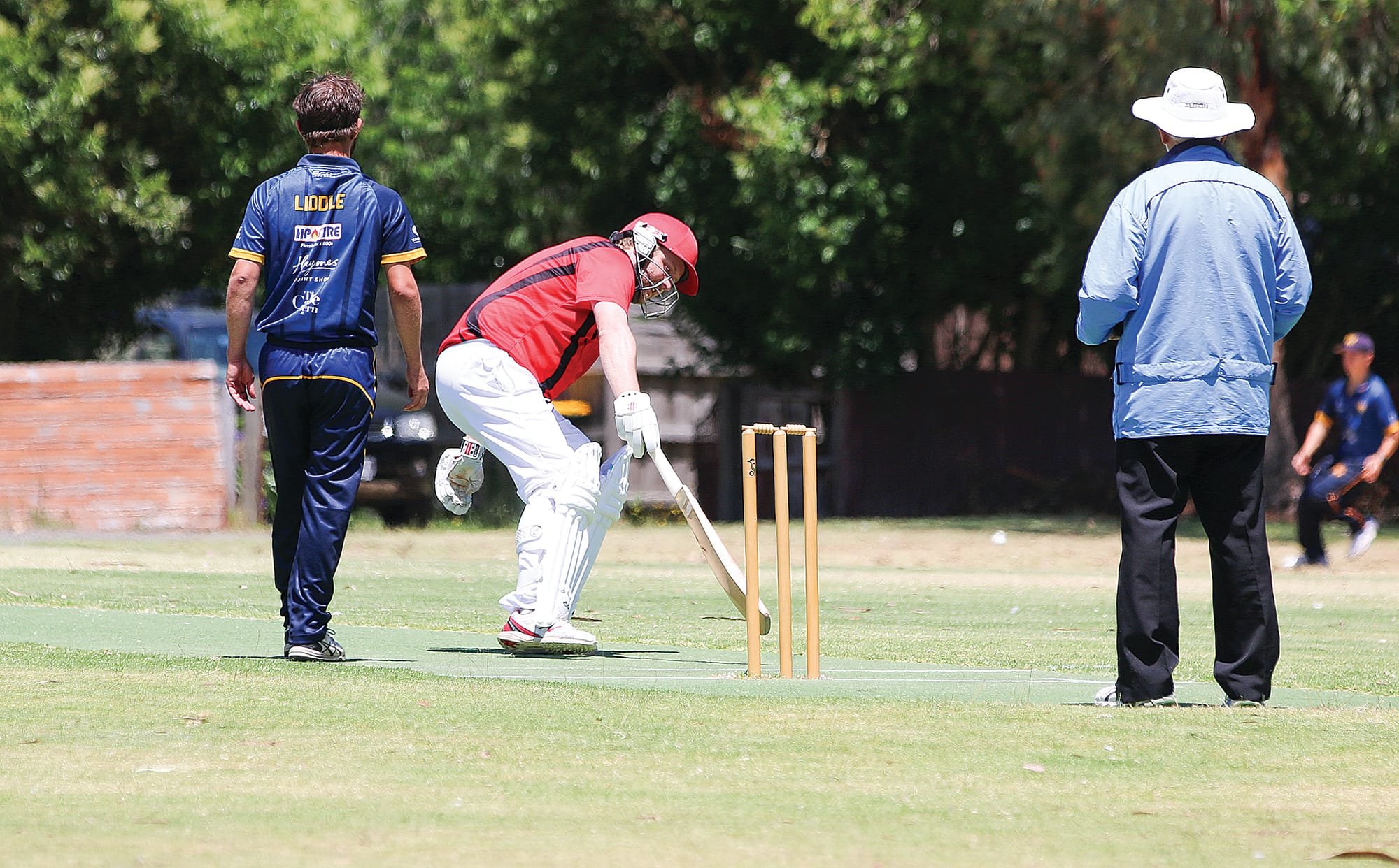 Nerrena’s Ryan Clark makes it back to the crease.