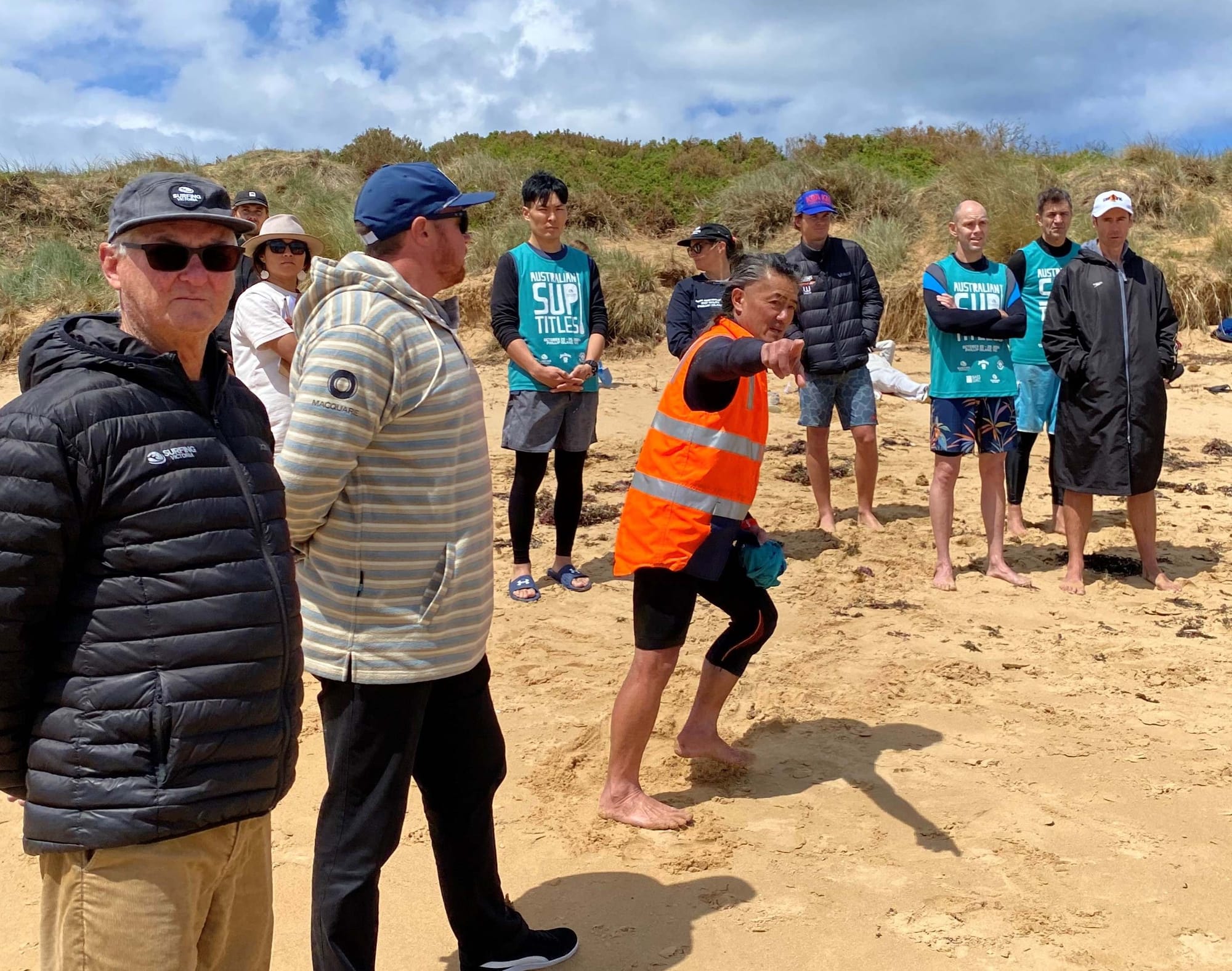 Technical race course designer Warwick Lee gives competitors their instructions, then hit the water himself before finishing second.