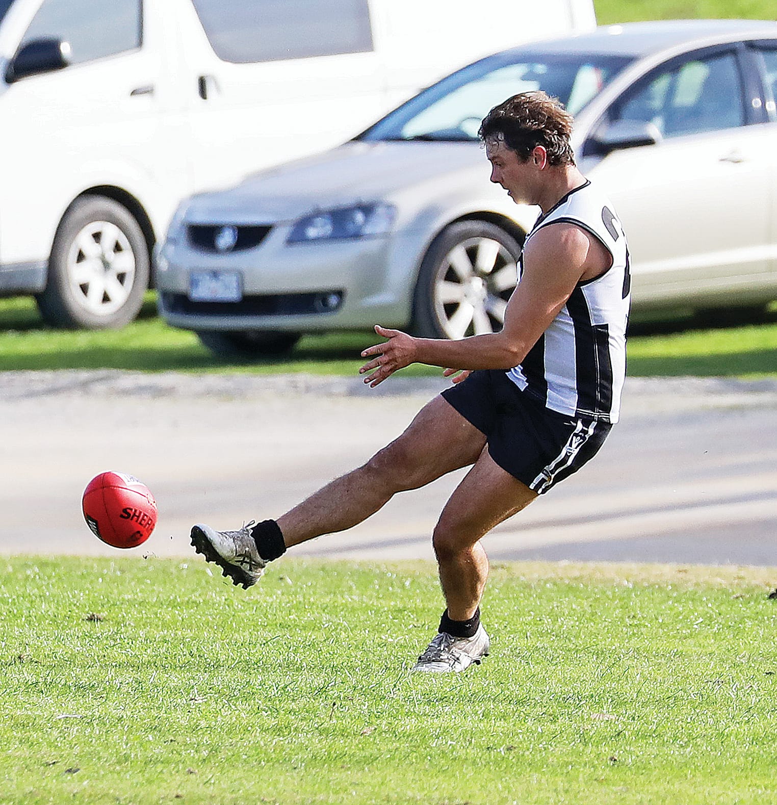 Josh Chiavaroli celebrated 100 Senior games on Saturday for Poowong. Photo: Jeff Tull.