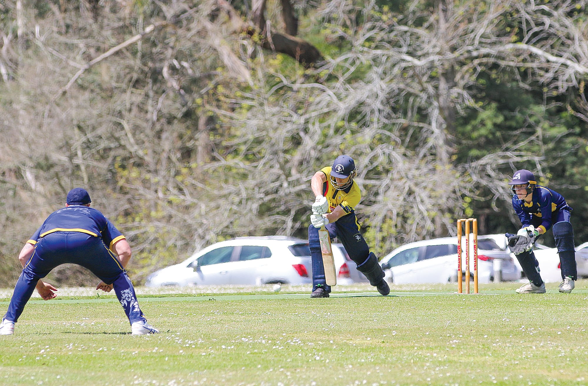 Phillip Island opening batsman Lachie Cleeland holds his focus on an incoming ball in the A1 match against Koonwarra L/RSL. Tk13_4224