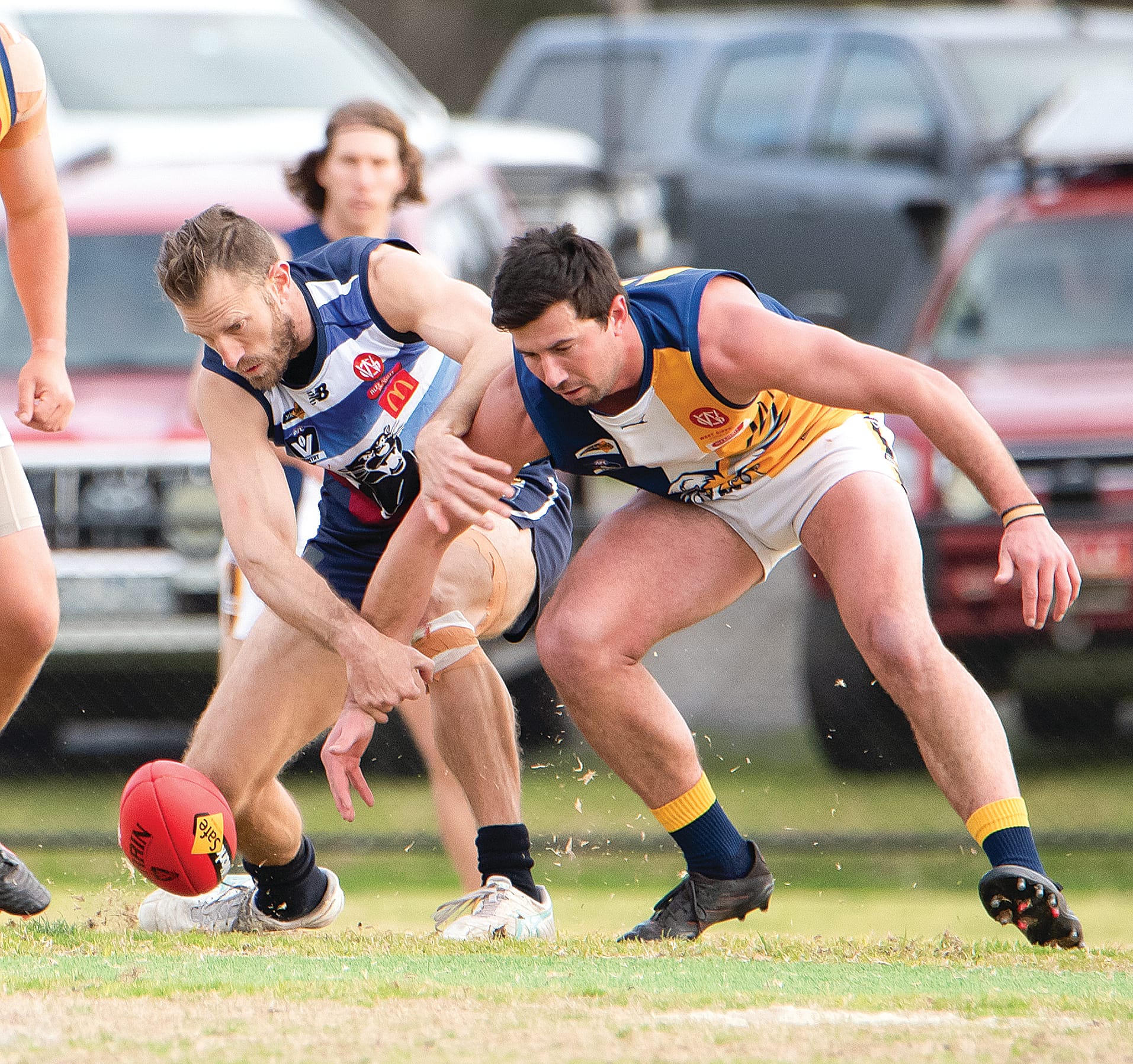 In a game that went down to the wire, Joseph West and Zak Box battled for possession.