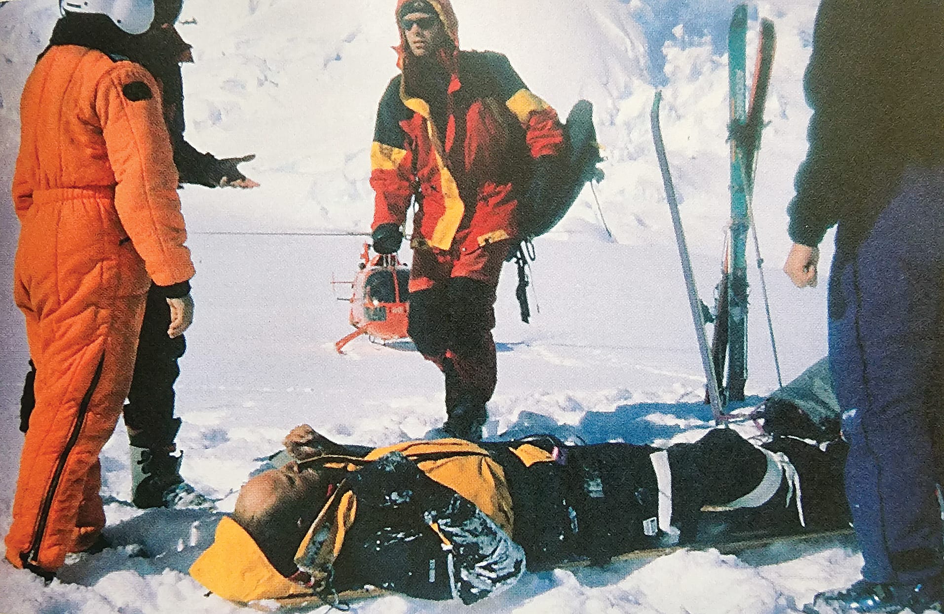 The moment before the Chilean helicopter airlifted Peter and Andy Watson to the military base hospital on King George Island. 