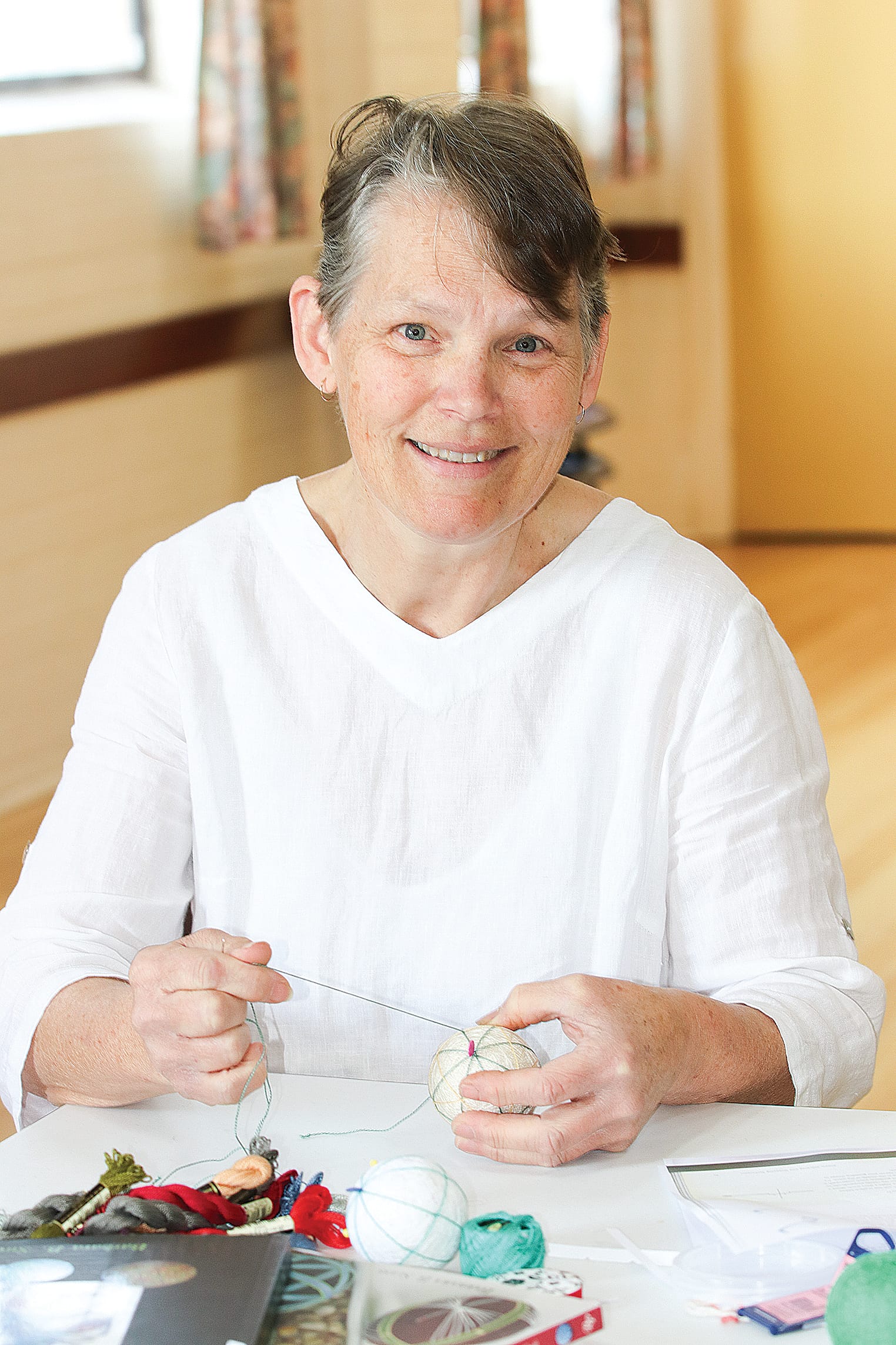 Glenda Piddington of Wonthaggi taught the Gippsland Spinners the art of Japanese Temari at the Anglican Church Hall. Z09_3923