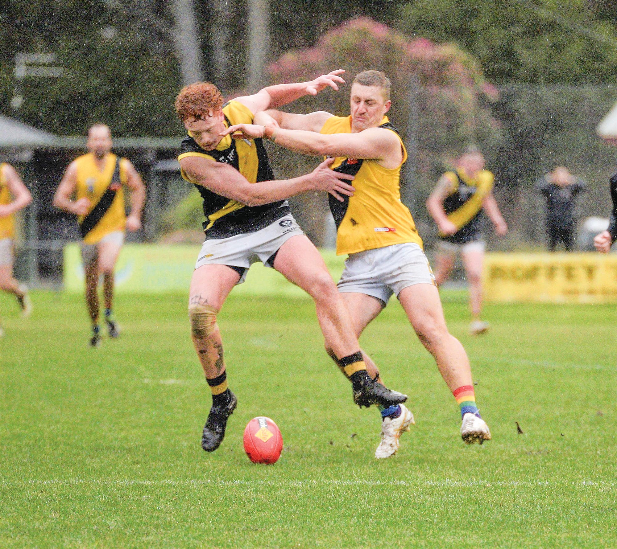 There were no holds barred in Saturday’s contest at Foster.  Photo: David Bradsworth.