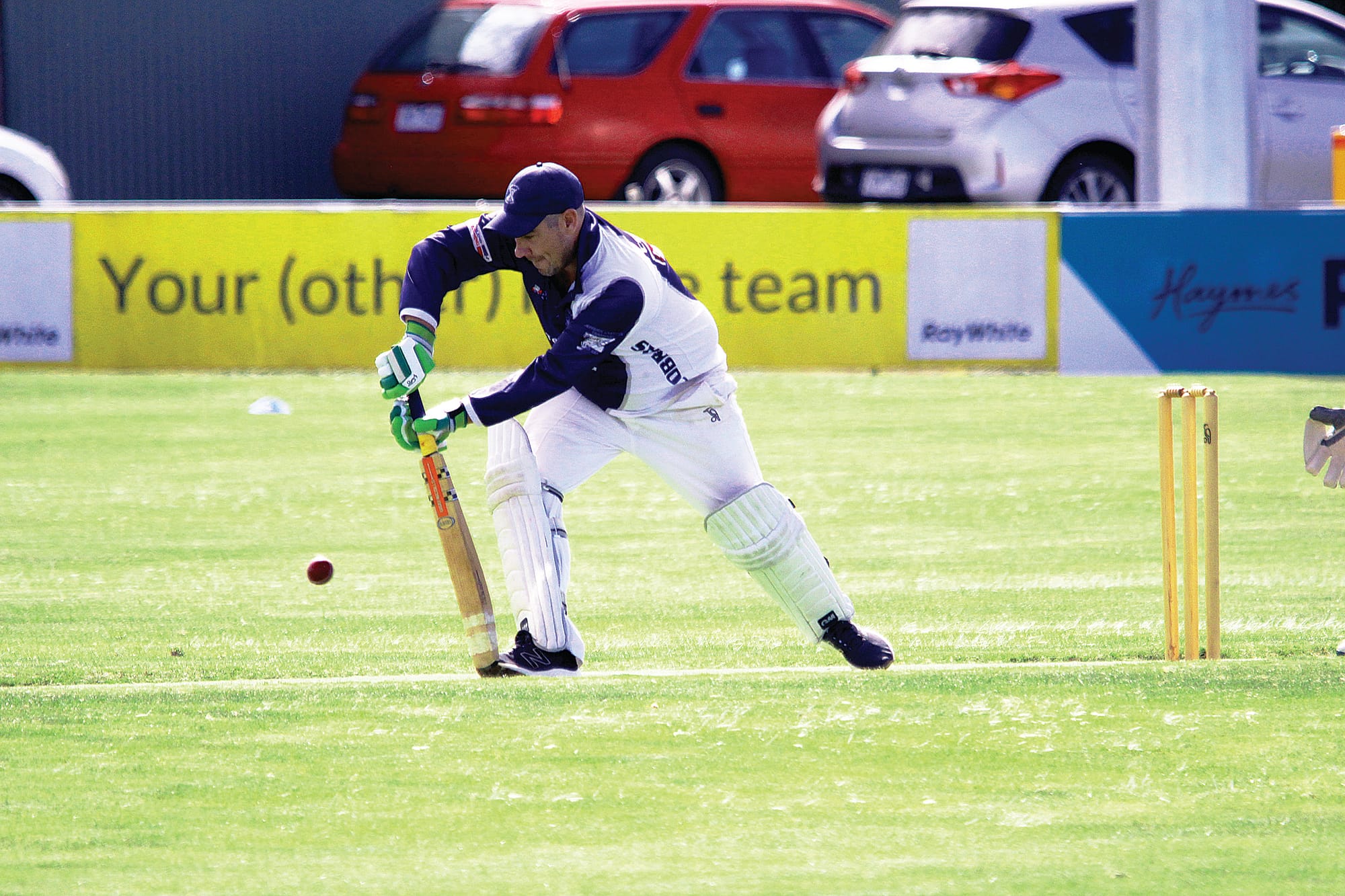 Korumburra’s Cameron Smith defends during his match-defining half century. B02_1223