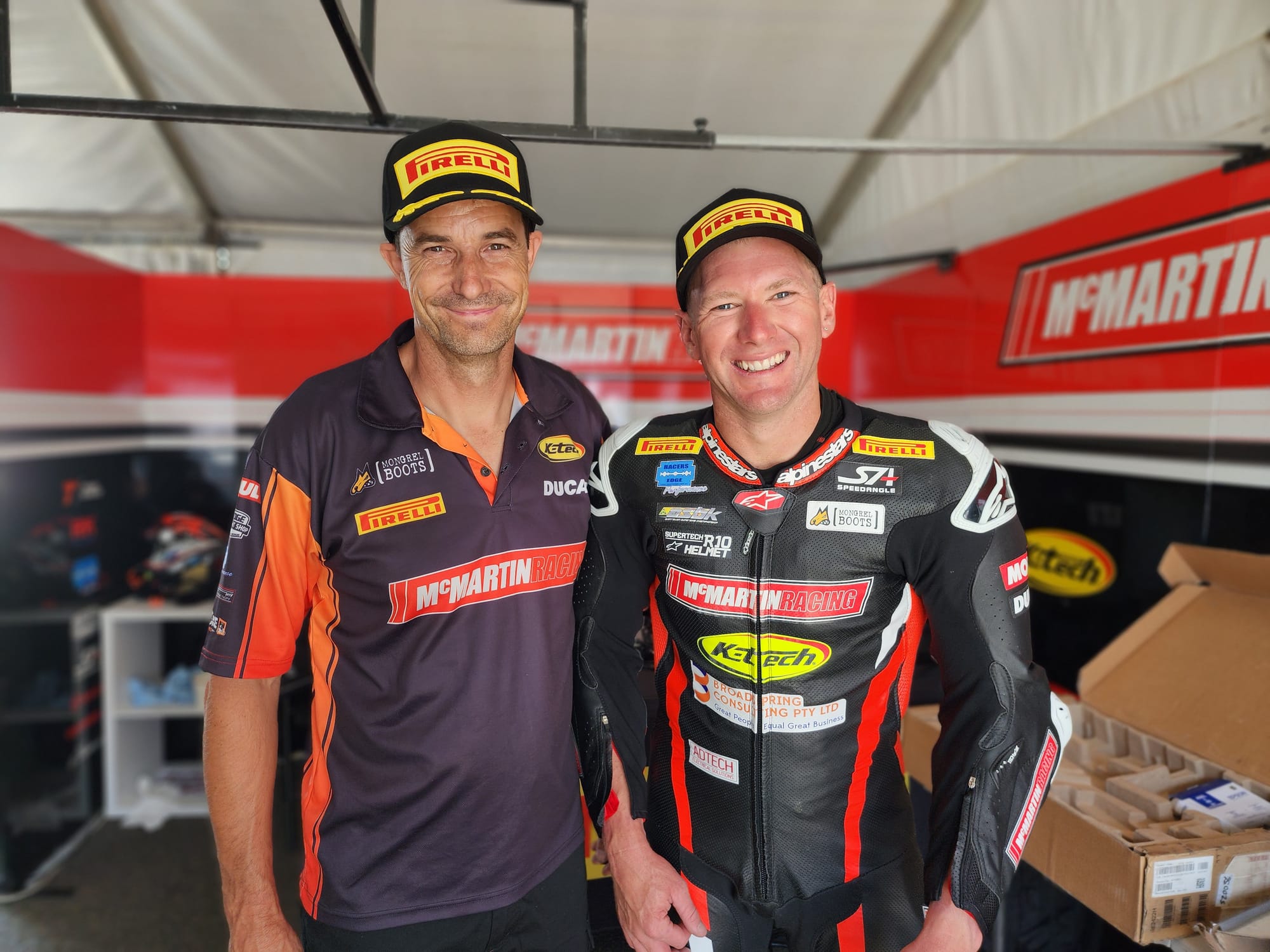 It was a triple treat this weekend for Victorian Josh Waters and McMartin Racing in the Australian Superbikes! Josh secured victory in all three races. Pictured with Josh Waters is Craig McMartin.