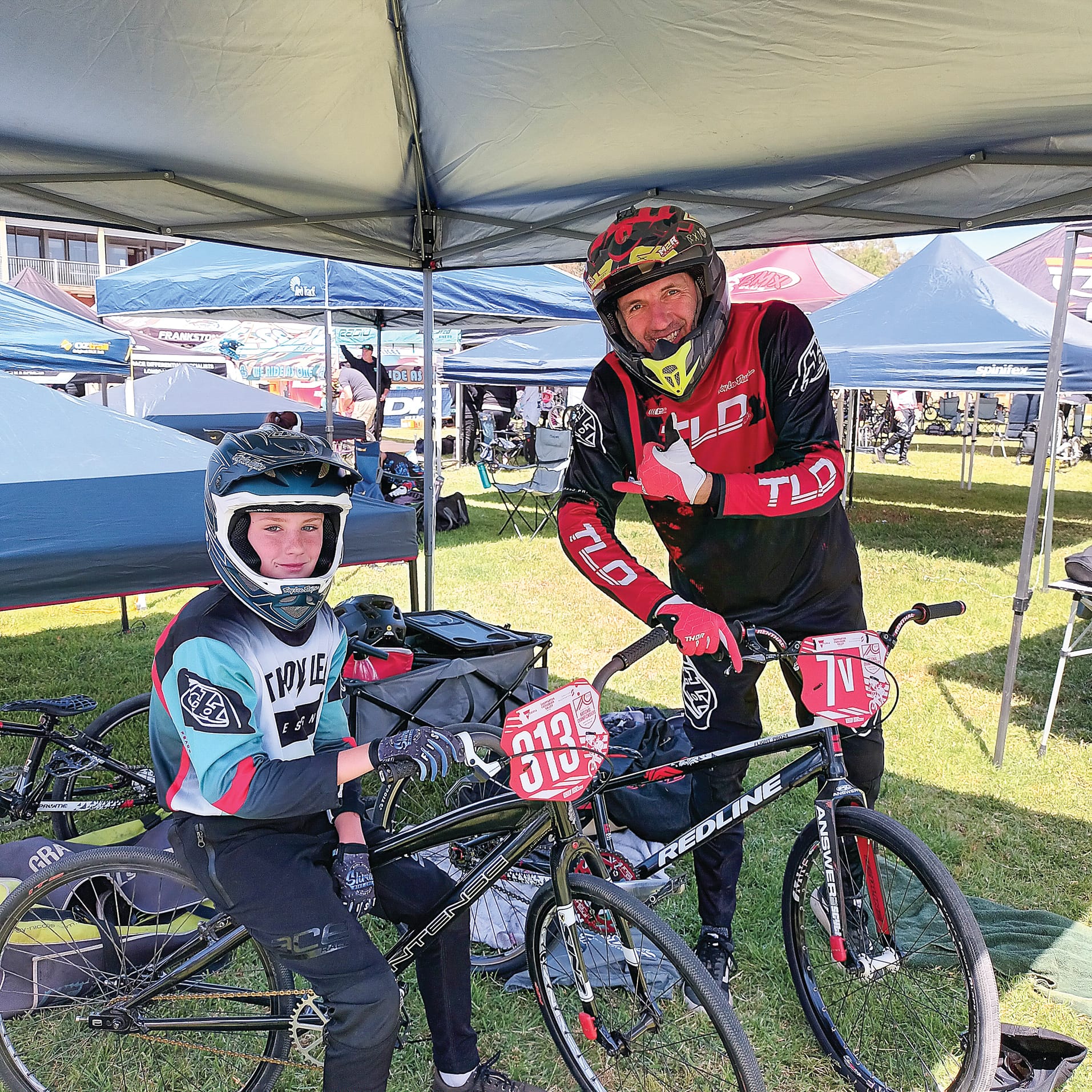 Charlie Moule and dad Peter both developed a passion for BMX racing, which took them to the nationals in Shepparton recently.