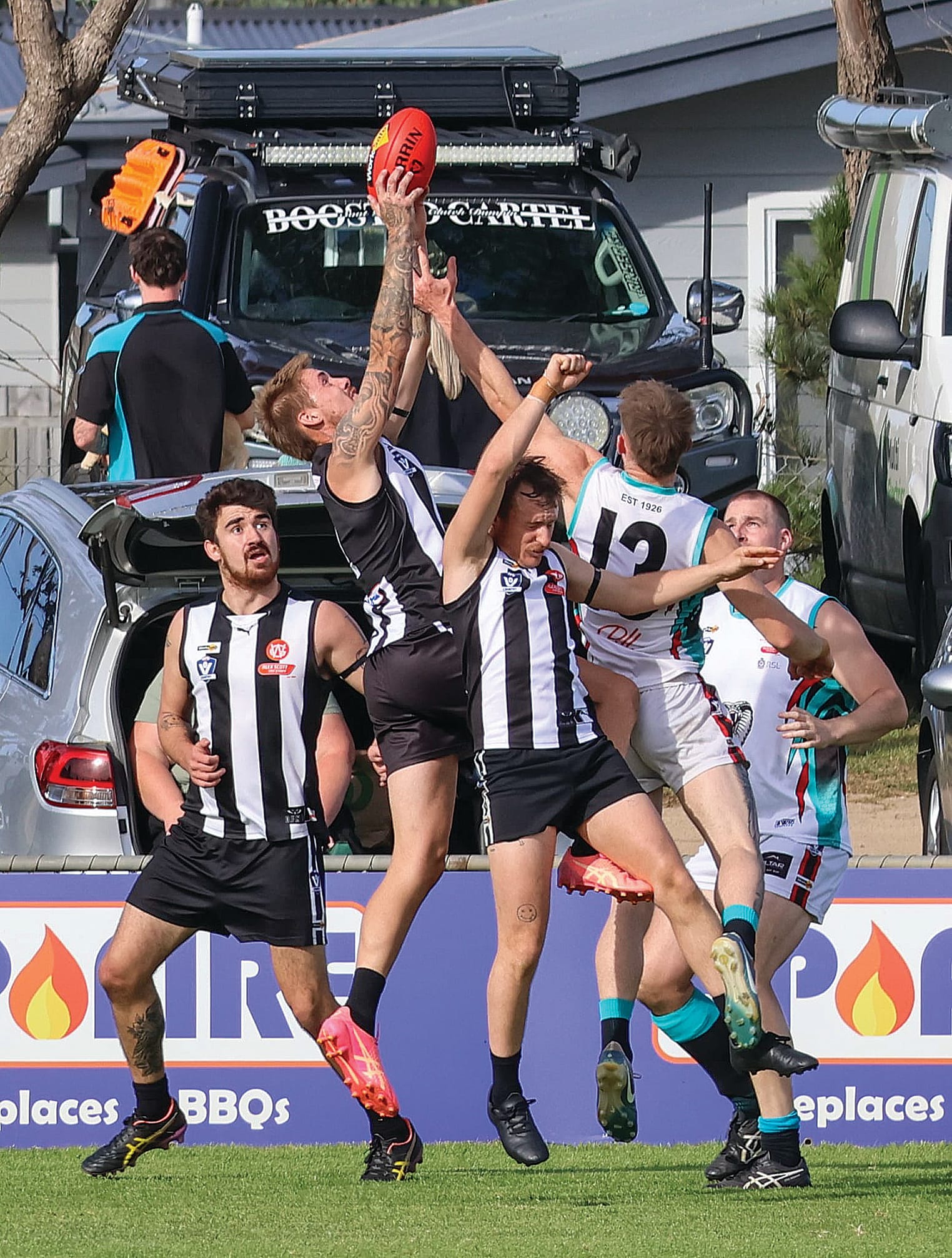 Dalyston’s Brady O’Toole shows great judgement to control the marking contest. Photo: Amie Brinkman