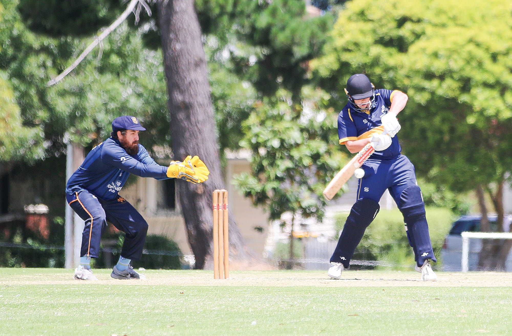 Club wicketkeeper Jack Sheerin was at the ready as Koonwarra L/RSL’s Kayden Scrimshaw receives a delivery. Tk03_5224
