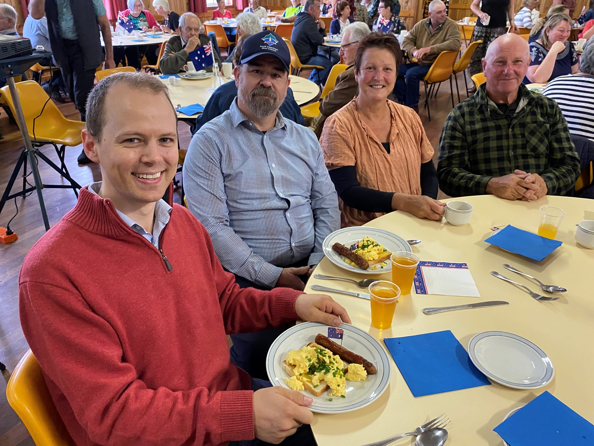 South Gippsland Councillors Adrian Darakai and Mick Felton join Nola and Ray Iles at the Kongwak Australia Day breakfast.