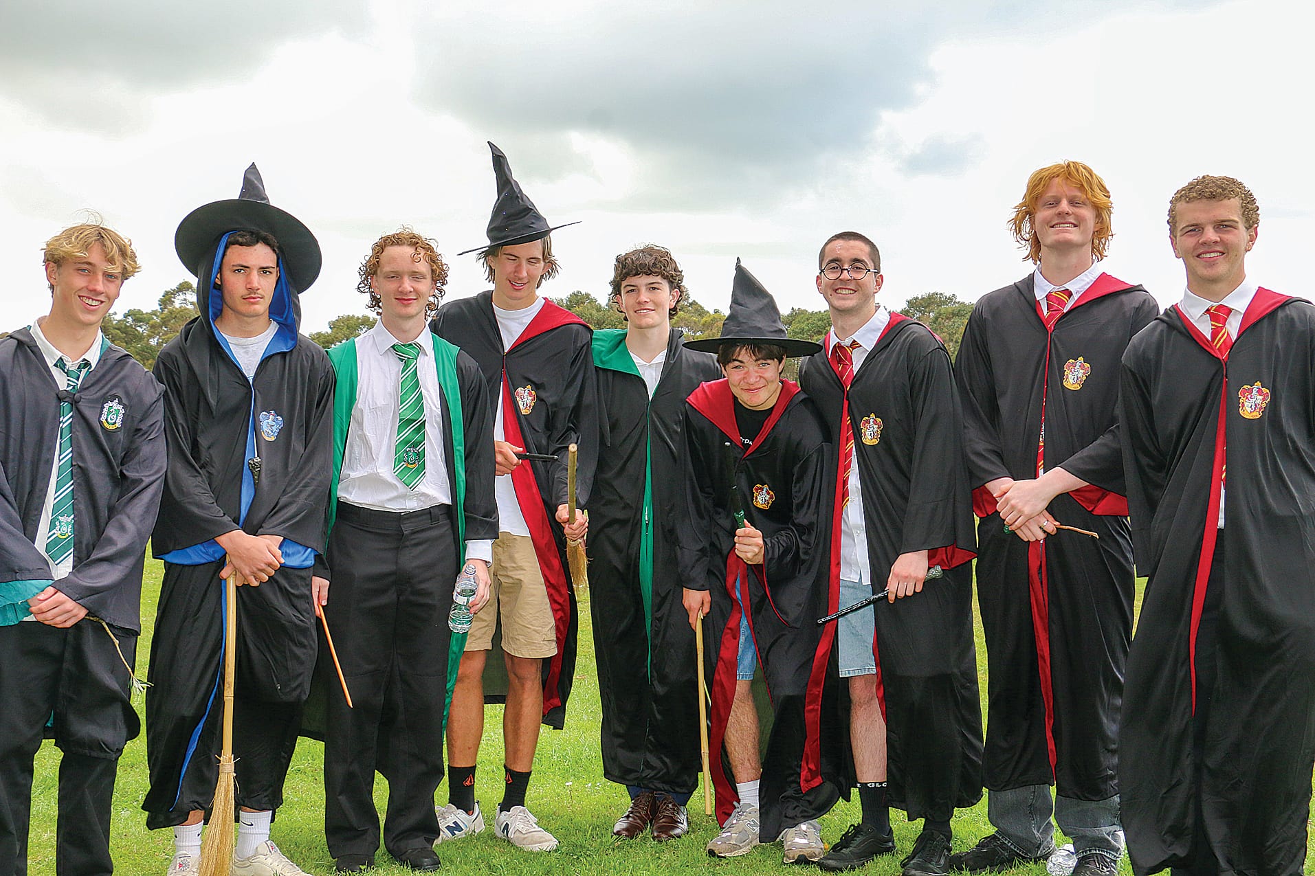 Wizards invaded Bass Coast College for Celebration Day on Thursday. Pictured from left, Jack Hosking, Finn Gibson, Charlie Dawson, Zac Walker, Darcy Thompson, Rex Parini, Tate Rigby, Hayden Schmidt and Finn Milkinson. Tk21_4424