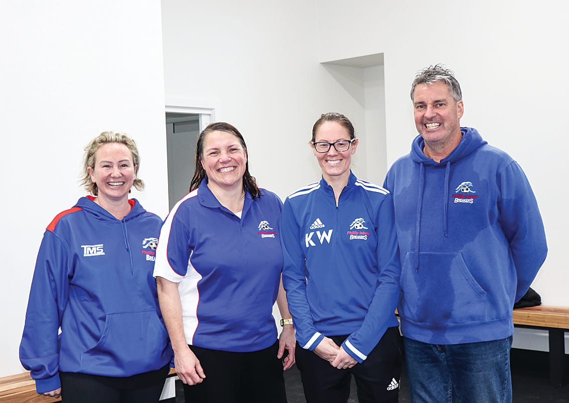 Phillip Island Breakers soccer committee Emma Dowling, Andrea Blair-Dempsey, Kelly Wall and Andrew Dean are thrilled to provide the community with new club rooms and amenities in Newhaven. Z44_3322