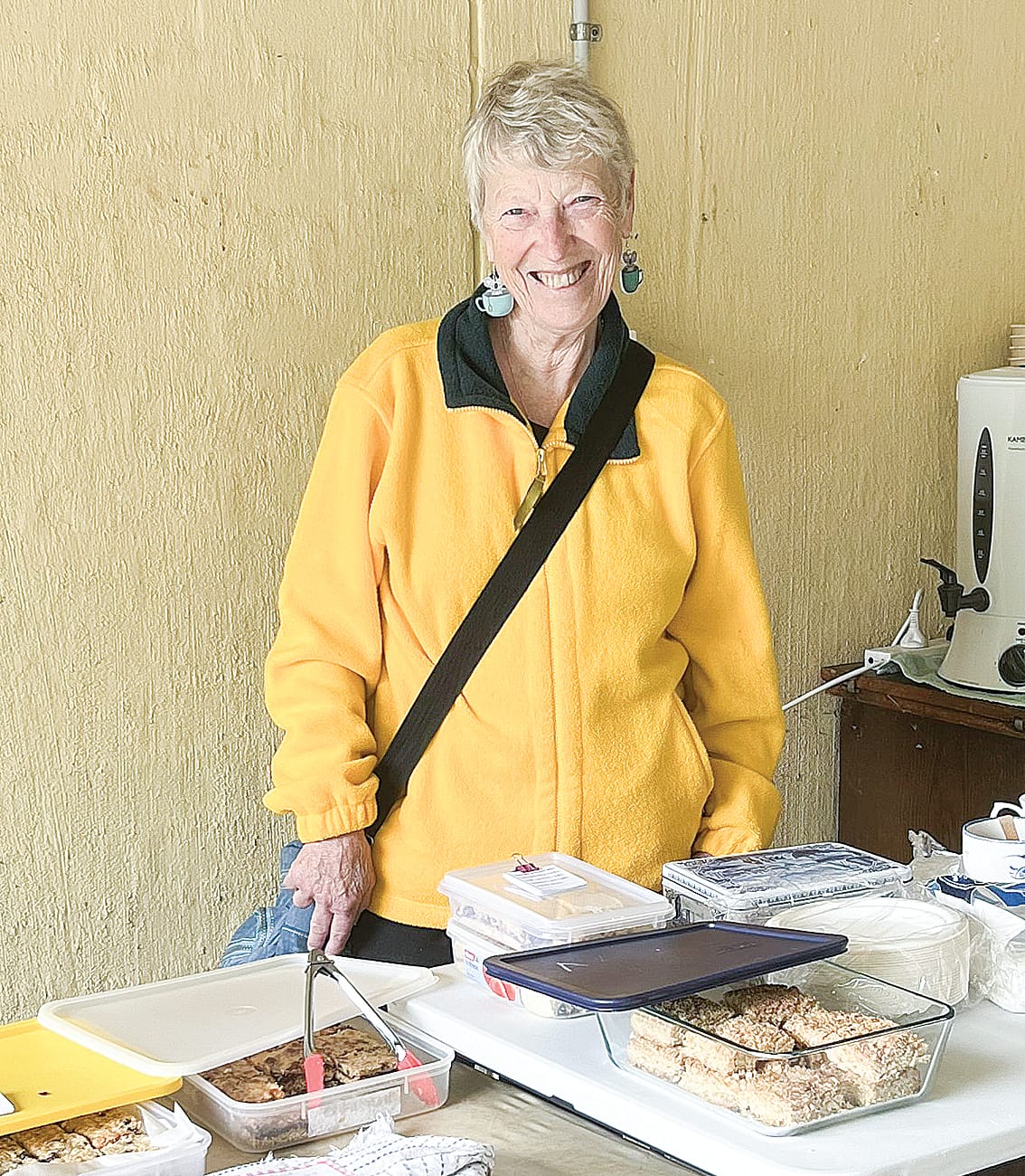 Pam Mawson, past state president of the CWA, serving morning tea and homemade CWA treats in Kernot at the Open Garden event.  