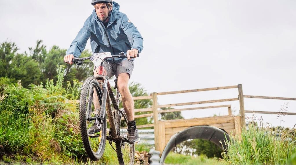 Newhaven College dad Justin Tilley, showing the kids a few moves of his own over the Haunted Hills circuit.