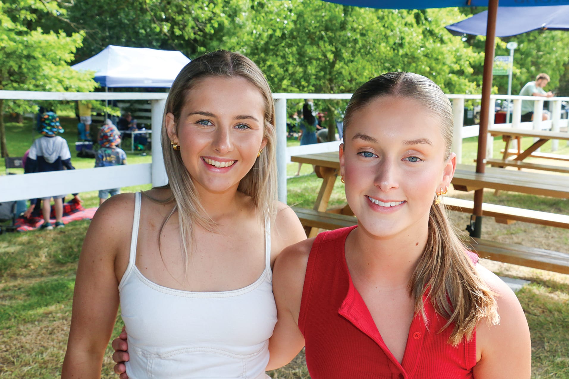 Brandi King and Imogen Smith from Trafalgar were part of the race day atmosphere in Woolamai on Saturday.