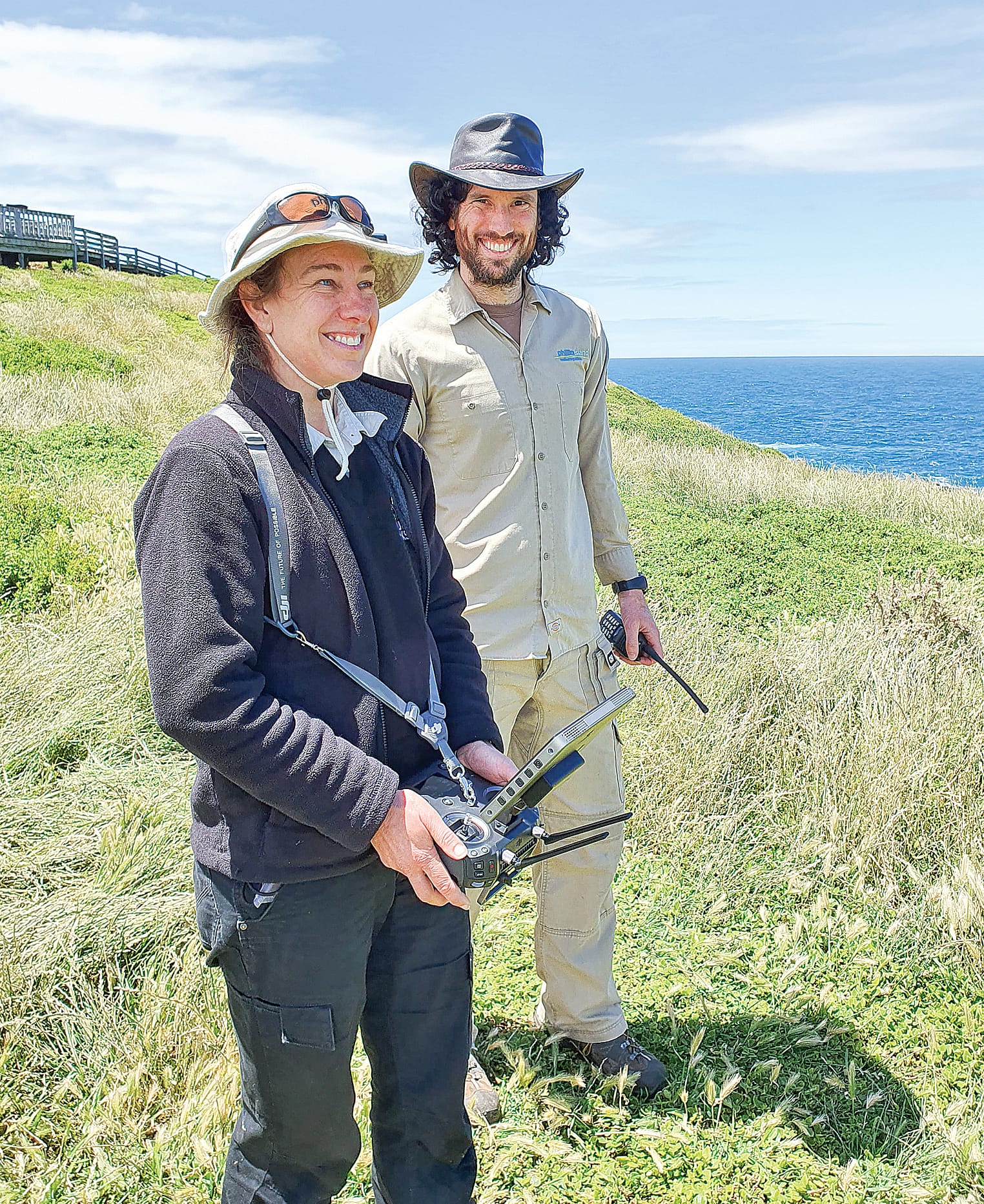 Rebecca flies the drone with chief drone pilot Ross acting as her spotter (watching for aircraft and birds).