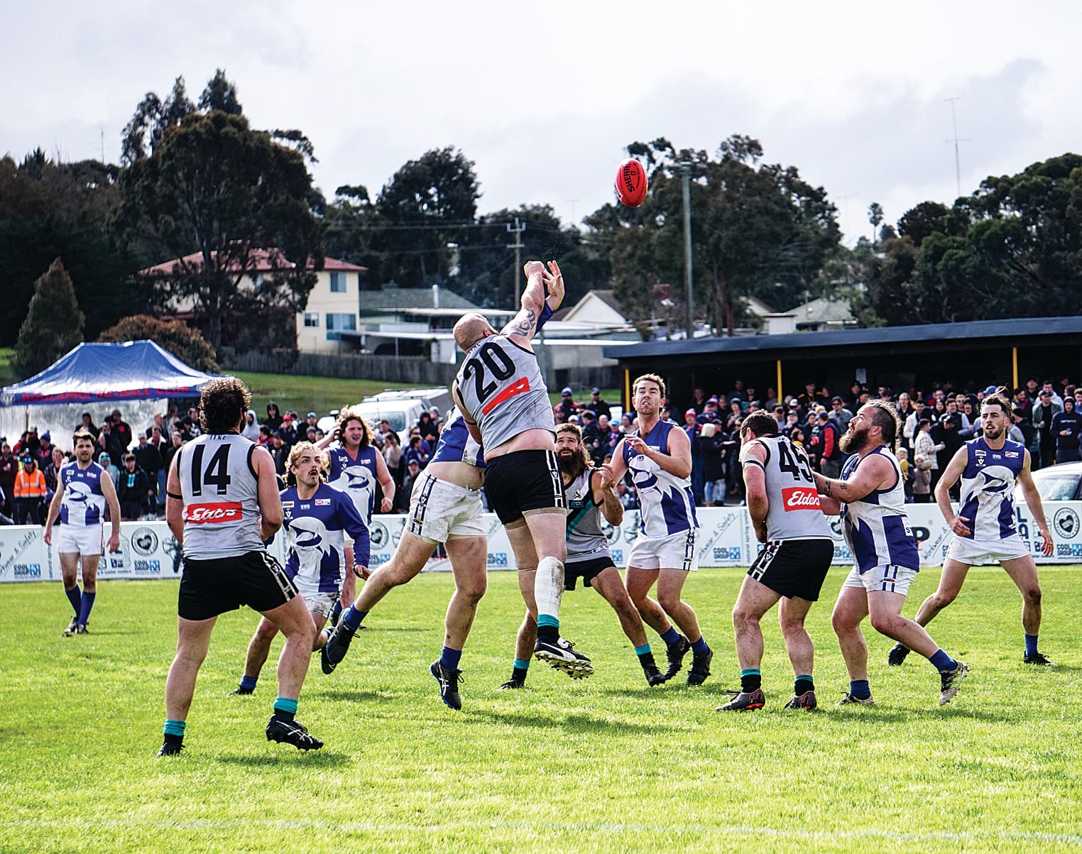 Lukas Jenkins goes up in the ruck just getting the better of his Tarwin opponent. Ns063722