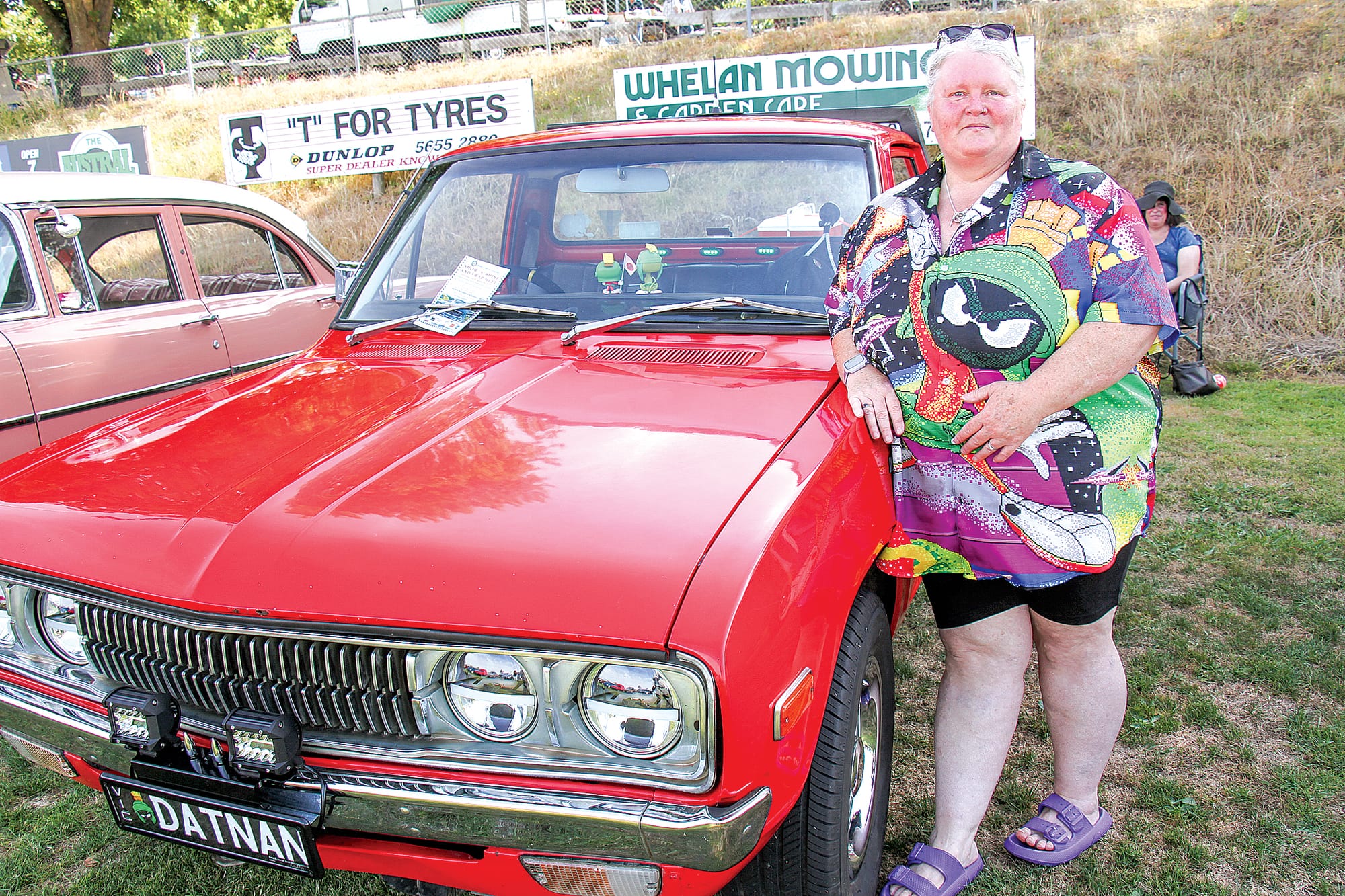 Tracey Mitchell of Wonthaggi with her customised 620 Datsun 1500 ute. B161_0225