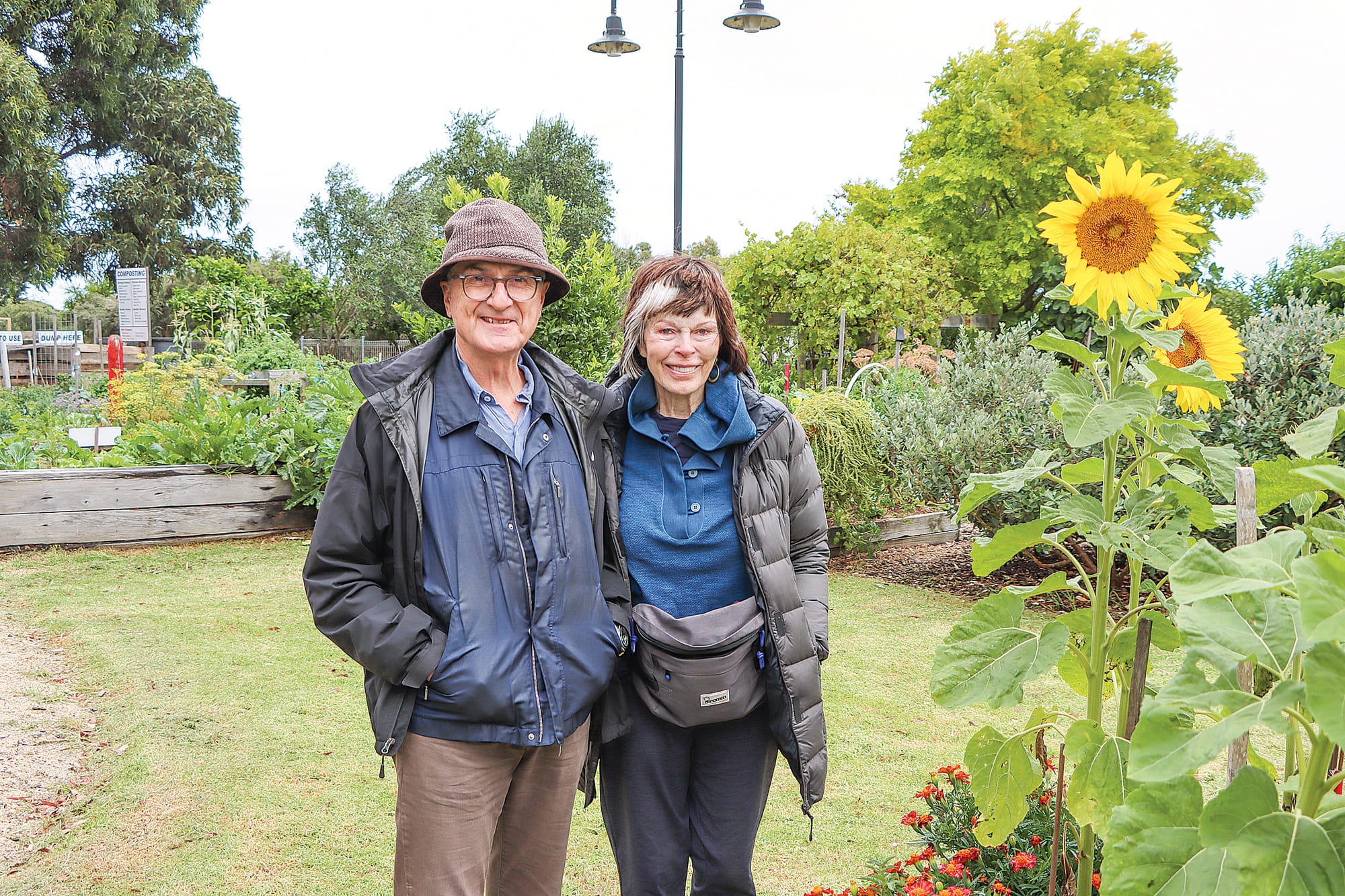 Peter Soltys and Janni Lawford of Inverloch enjoy the Wonthaggi Community Garden.