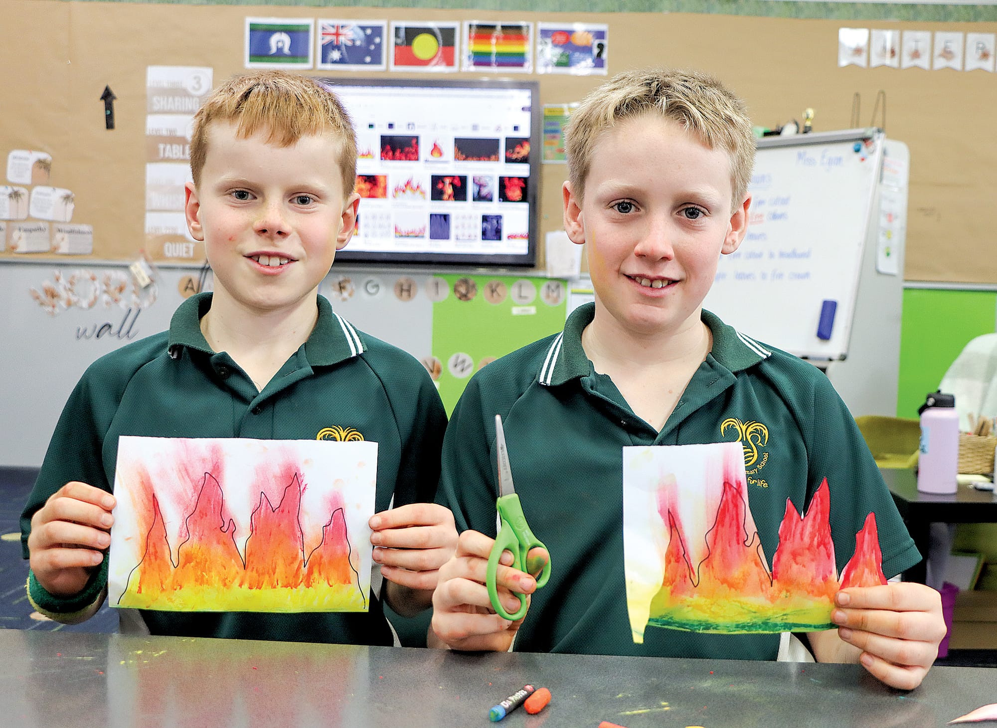 Angus and Tyler display their progress during NAIDOC Week celebrations at Leongatha Primary School. A10_3024