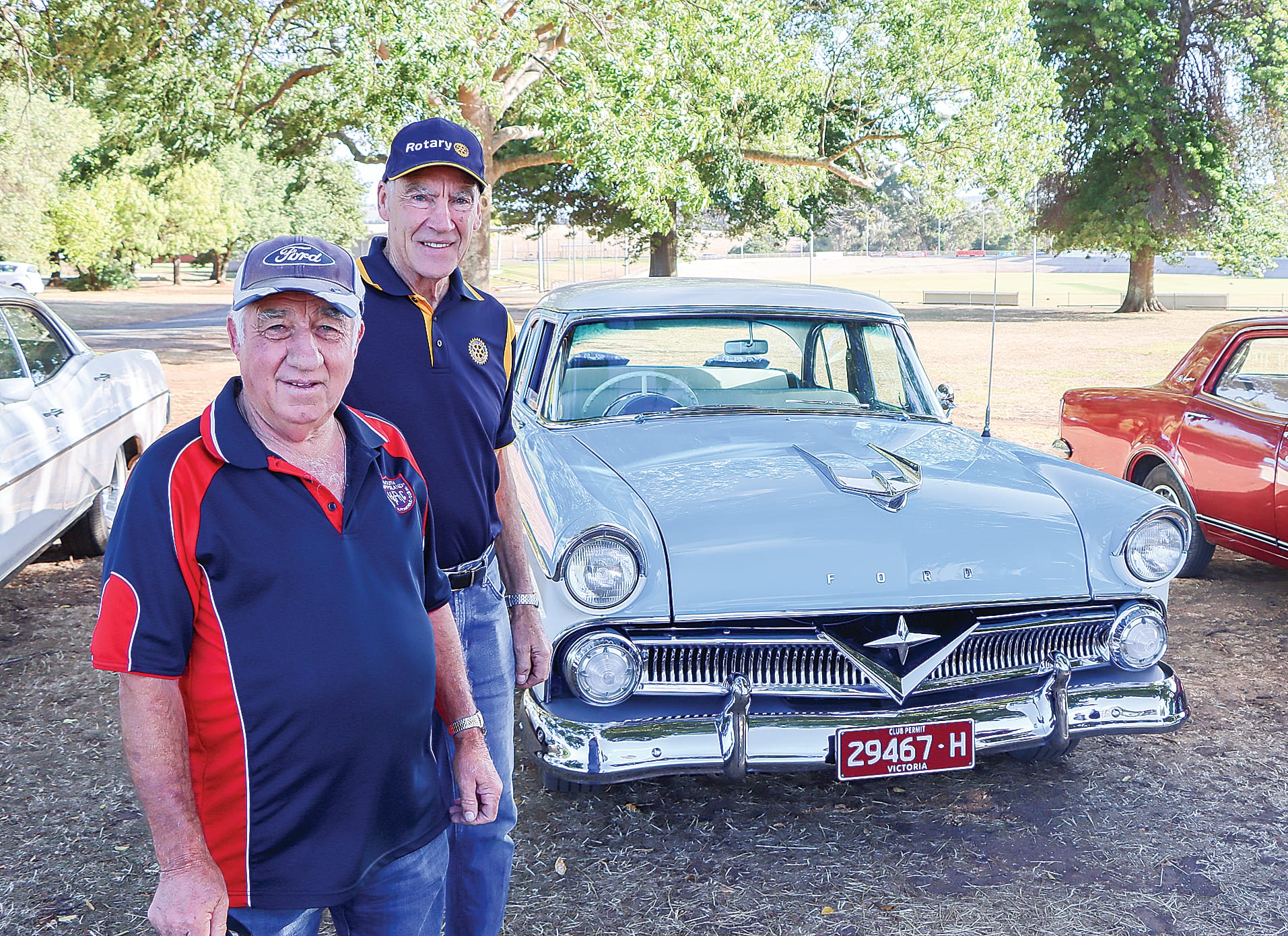 John Denbrok and Jim McNiven with John’s 1958 Ford Customline Star model. A34_1025