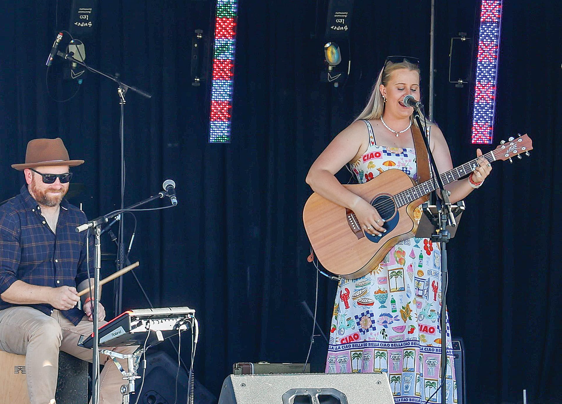 Phillip Island singer-songwriter Imogen Price kicked the day at Dalyston off in style with an hour-long set of covers and original tunes as the crowd built up.