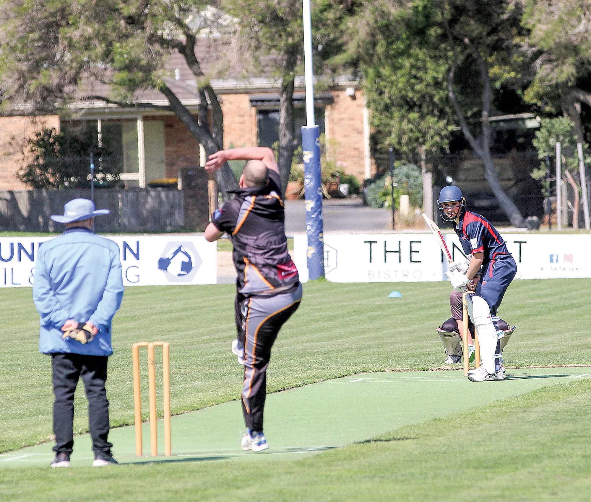 Foster’s Jack Gay bowls to Inverloch batsman Ty Debono. Tk21_4224
