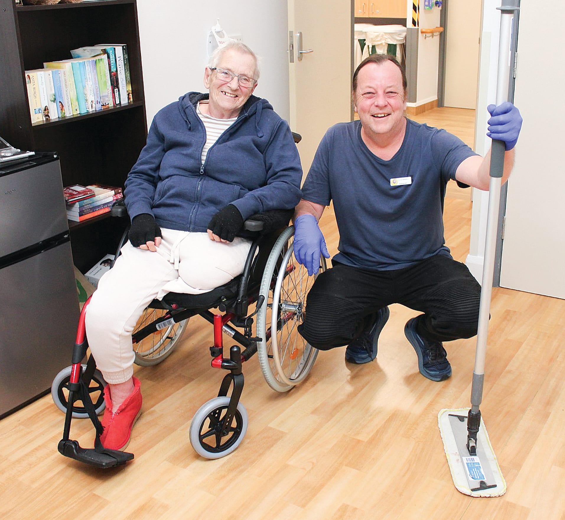 Kirrak House cleaner Cameron Geer keeps Mavis Baird’s room tidy at Kirrak House residential aged care home at Wonthaggi.