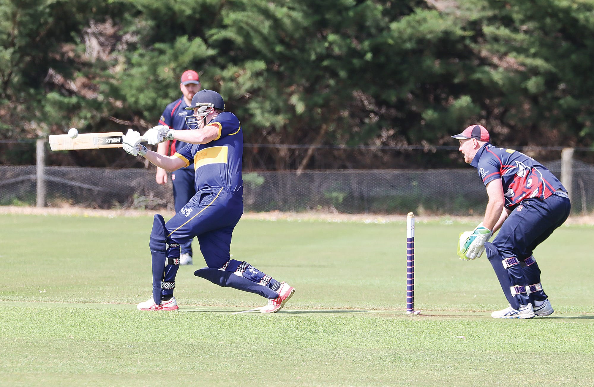 Jason Kennedy pulls a boundary for Koonwarra Leongatha RSL during the last over of its innings in the A2 match against MDU. A43_4225