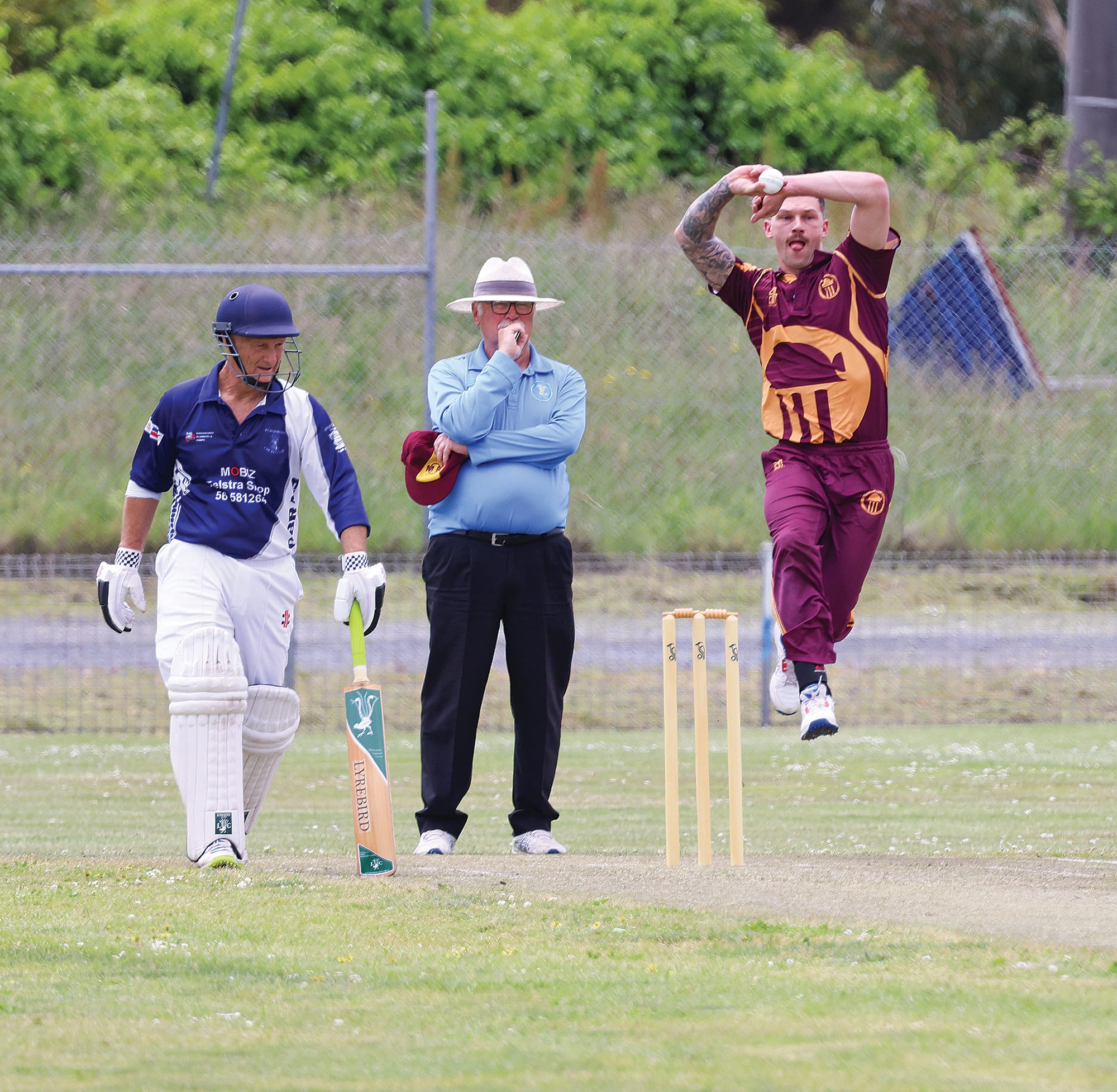 Medium pace OMK bowler Adam Trotto steps up the pressure on Korumburra B1. B47_4625