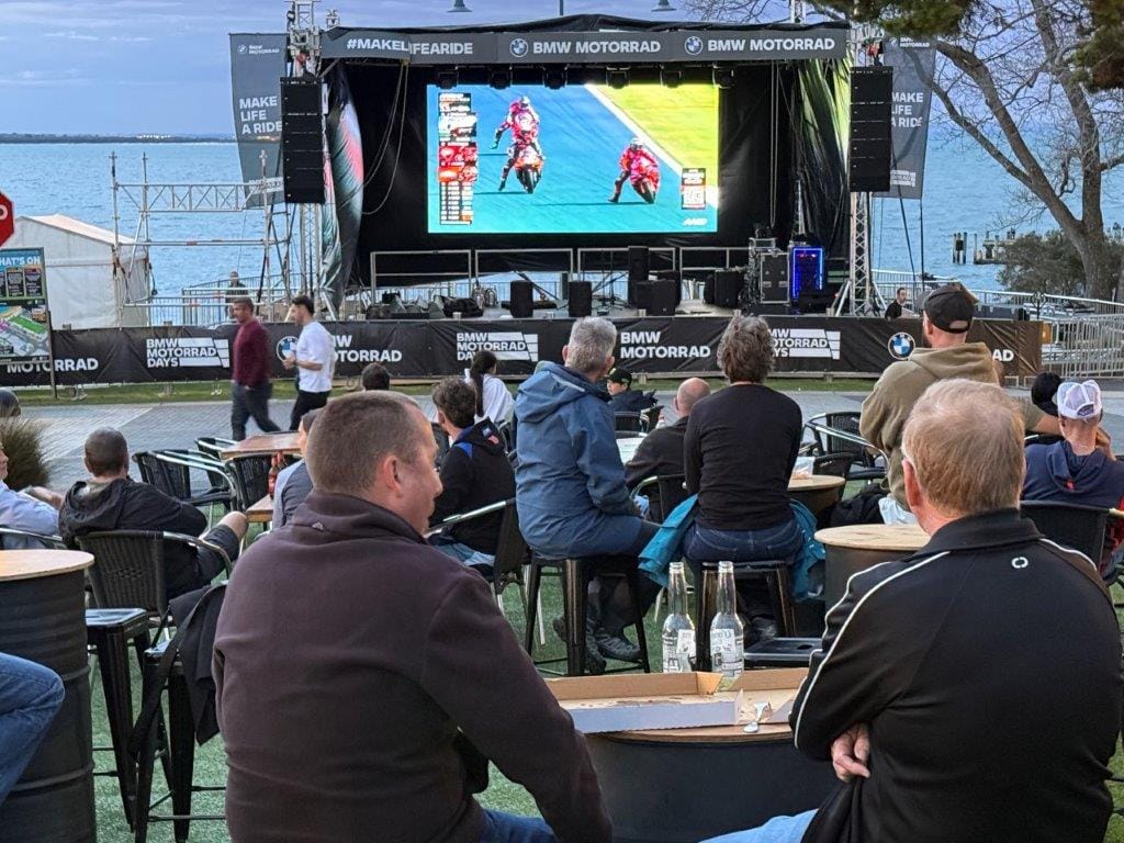There's time to relax back in Cowes after the ride, at the entertainment centre set up down the beach end of Thompson Avenue where the big screen was playing 2025 GP highlights and more.