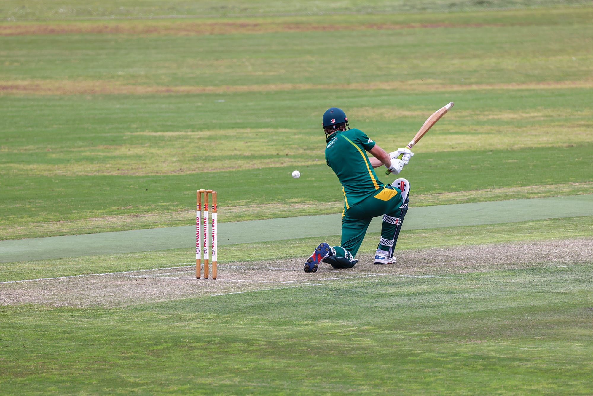 A boundary from Town’s Jack Hume in a high-scoring match at home against Nereena. B63_4625