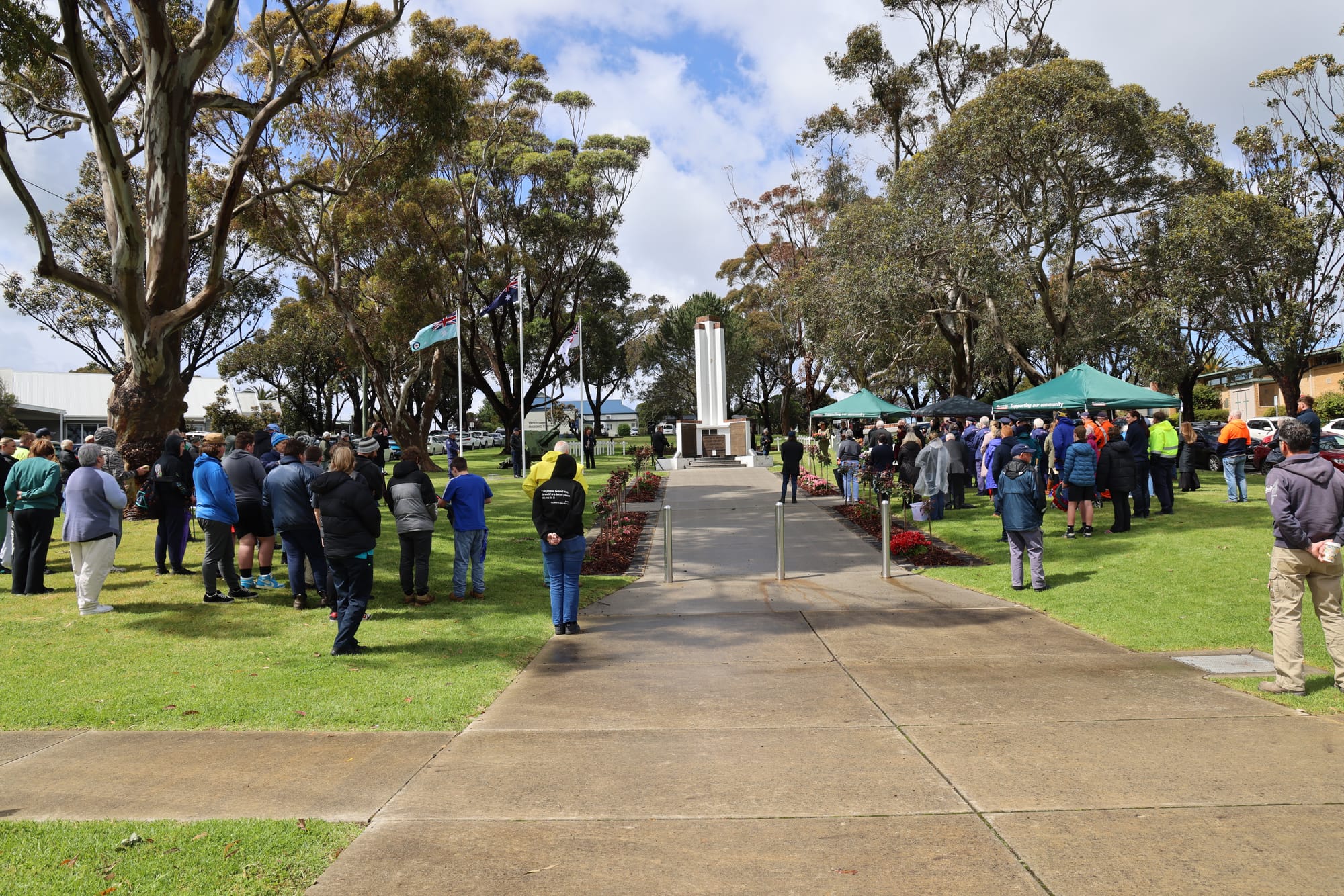 A minute silence for Remembrance Day was signalled by three short blasts from the State Coal Mine whistle and The Last Post on Wonthaggi’s P.A. system. B18_4625