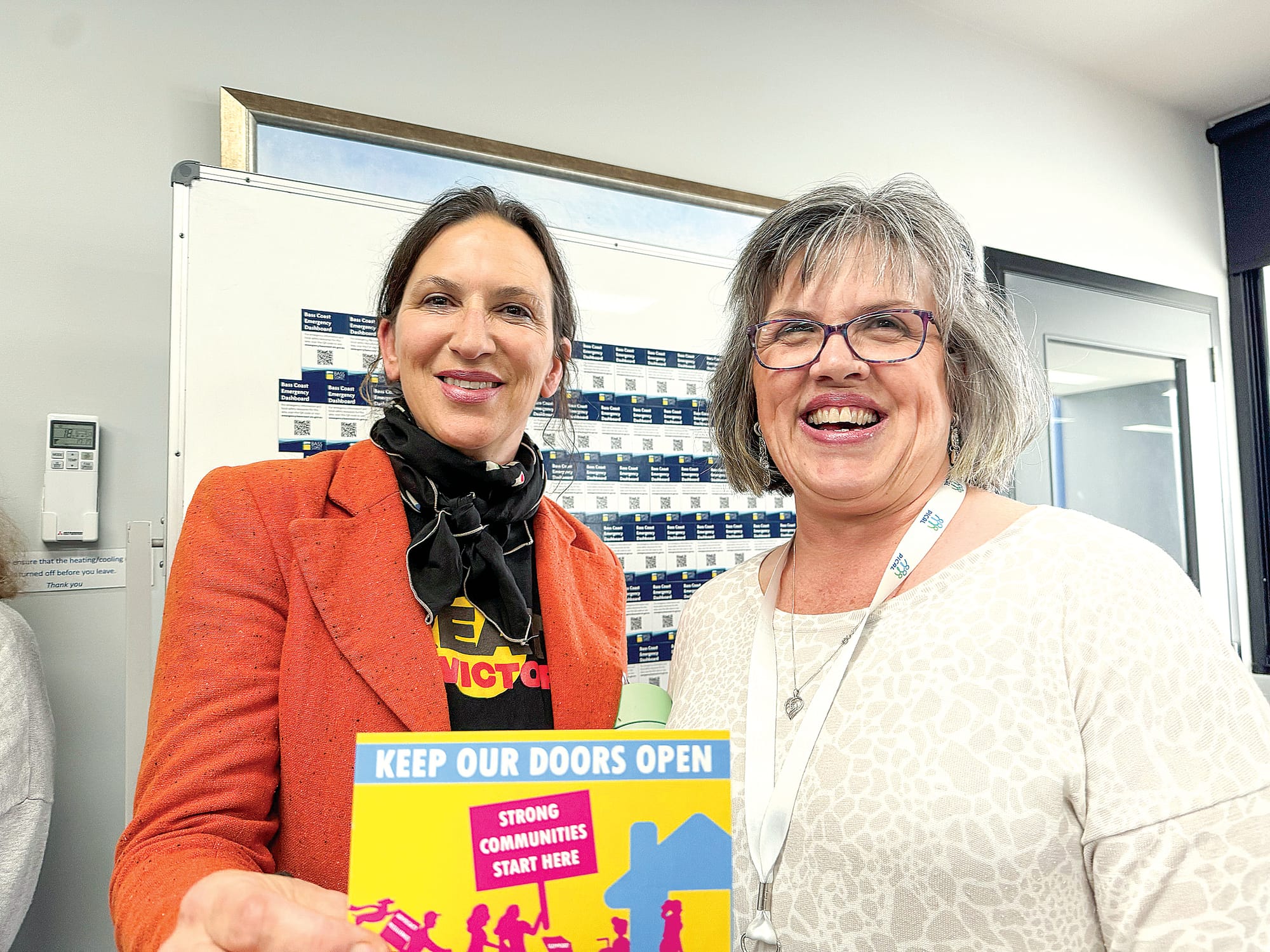 Member for Bass Jordan Crugnale shows her support for increased funding for Neighbourhood Houses with Kerryn Ladell, assistant centre manager of PICAL (Phillip Island).