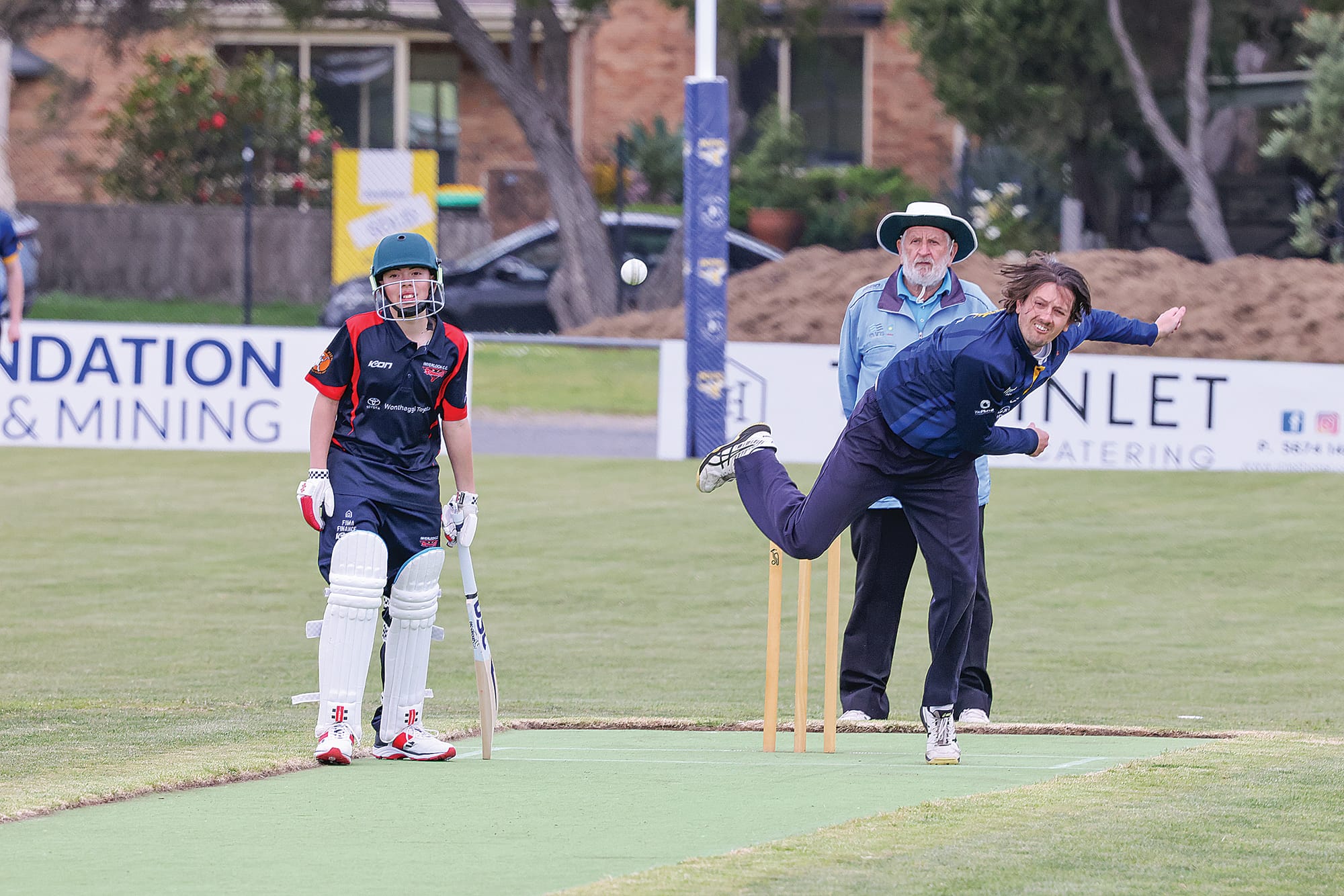 Wonthaggi Club’s captain, Sean Roche hurls a fastball down the pitch. He bowled seven overs and finished with two wickets to his name. W28_4125