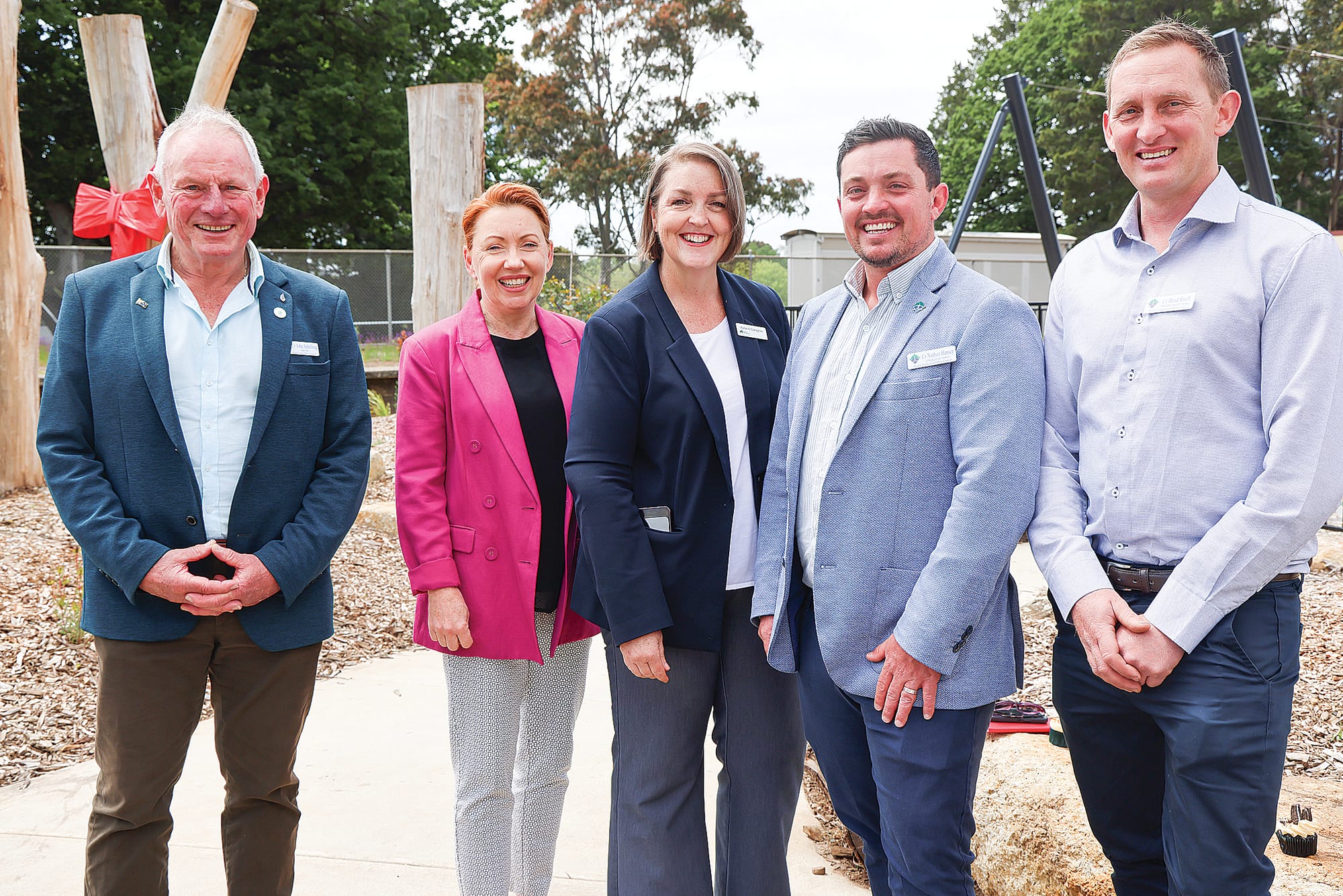 South Gippsland Councillors welcomed the official opening alongside Regional Development Australia, from left, Mayor John Schelling, RDA Gippsland regional director Sara Rhodes-Ward, RDA Gippsland chair Kellie O’Callaghan, Cr Nathan Hersey and Cr Brad Snell. C11_4625