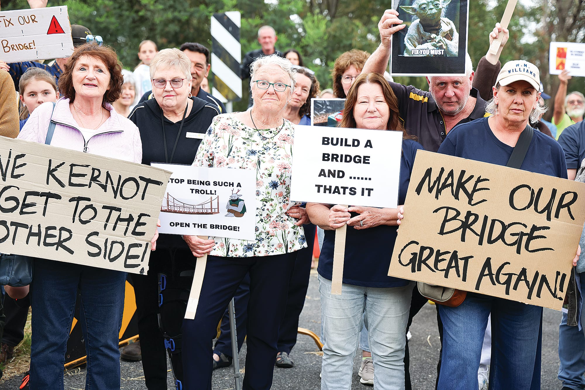 Local residents call for urgent funding for a new bridge at Kernot after paramedics were forced to divert around the closed bridge to attend a life-threatening medical emergency.